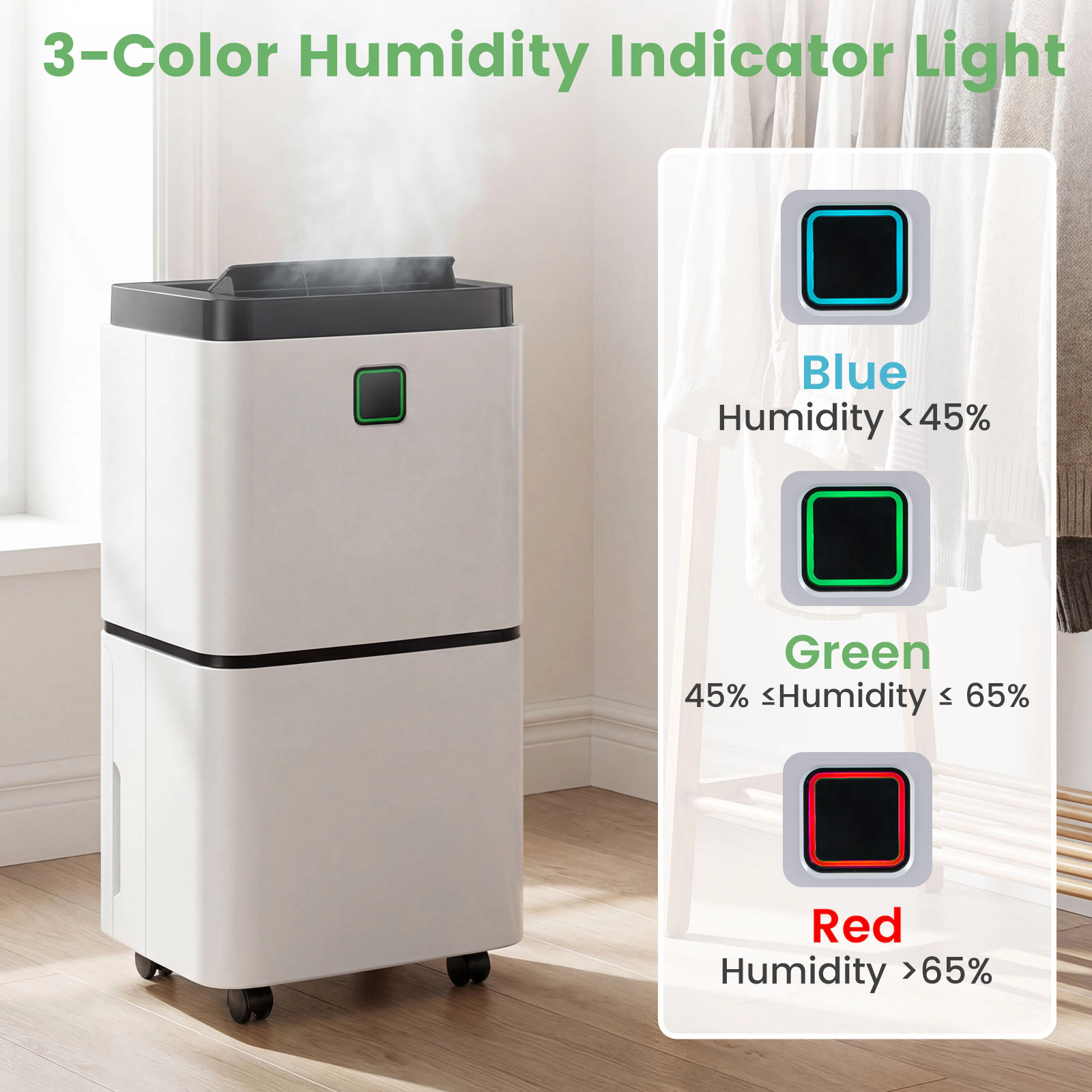 SlickBlue 30 Pint Portable Dehumidifier with Digital Display and 3 Working Modes
