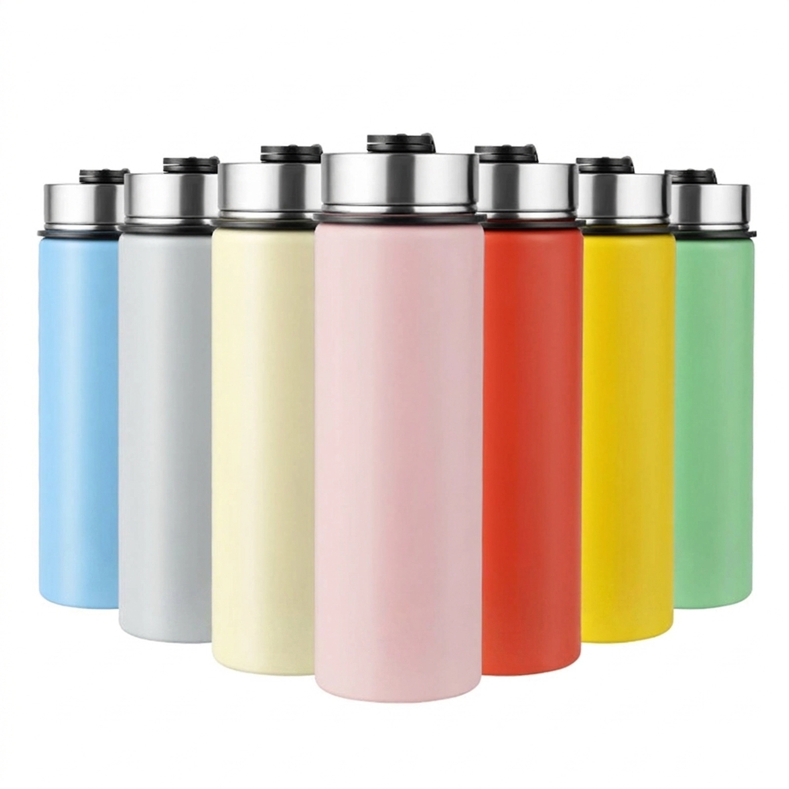 SUGIFT 22-oz Beige Insulated Stainless Steel Water Bottle with 2 Lids and Flip-Up Straw 3-in Dia 9.6-in H