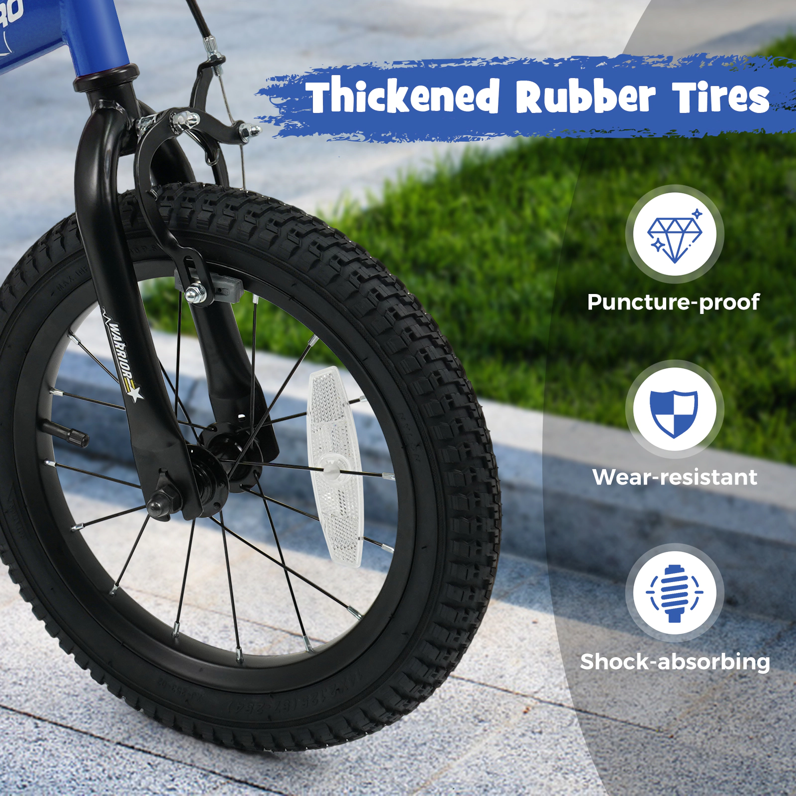 14-in Kids Bike Removable Training Wheels Short-Reach Handbrake Rear Coaster Brake Chain Guard and Bell Ages 3-5 Navy
