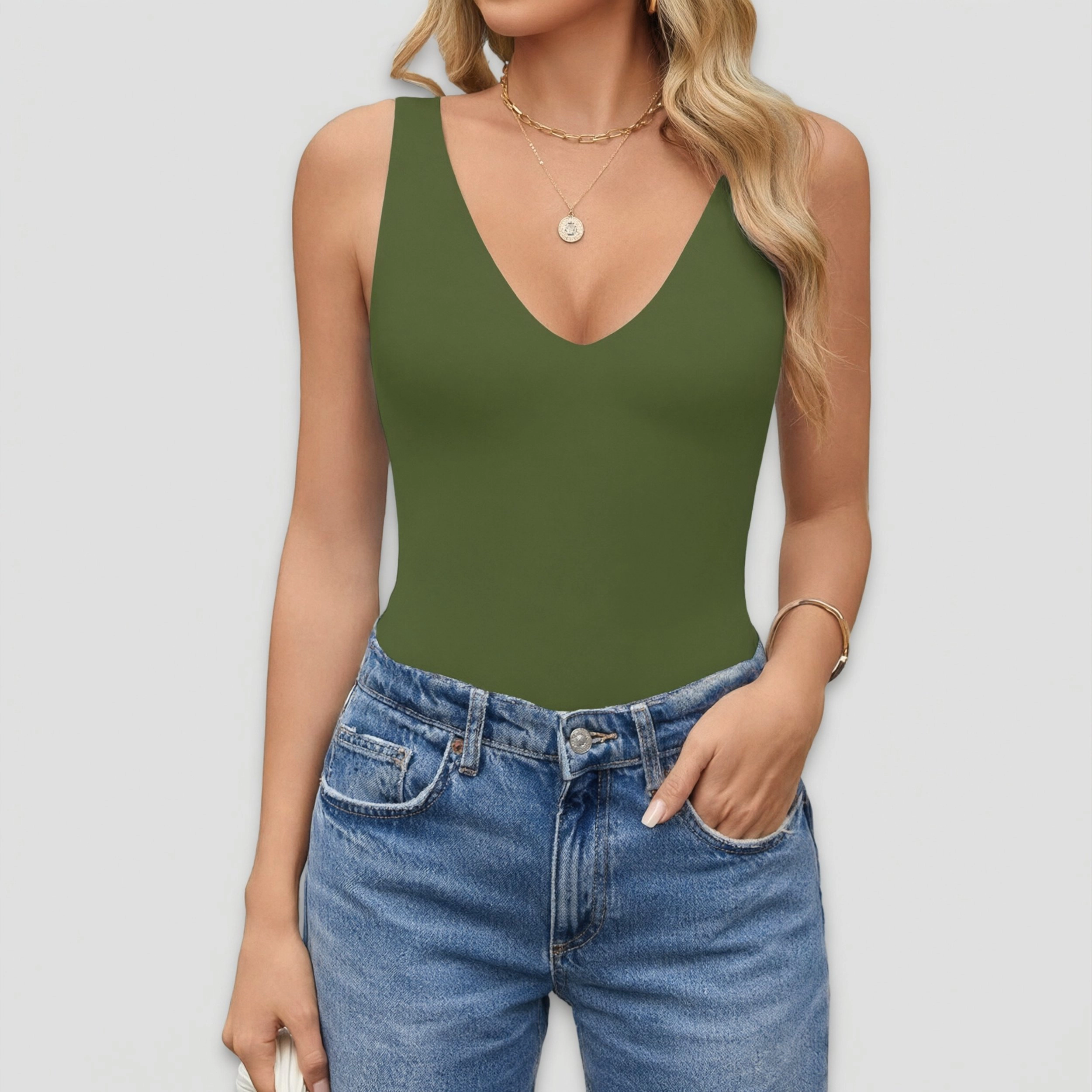 Avidlove Women's Deep V Neck Sleeveless Seamless Bodysuit