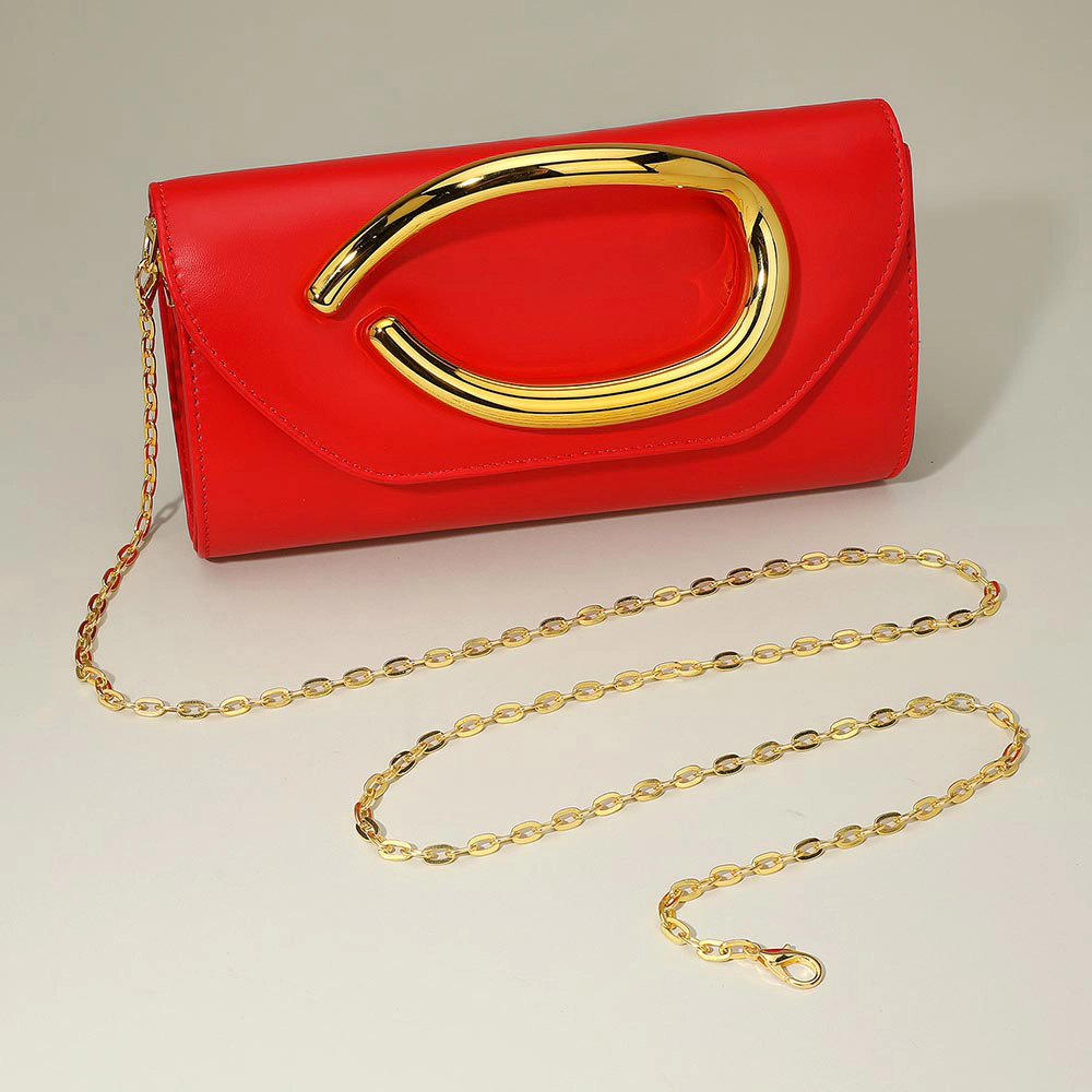 Fashnzfab Bold Hardware Accent Faux Leather Evening Clutch Bag Crossbody Bag