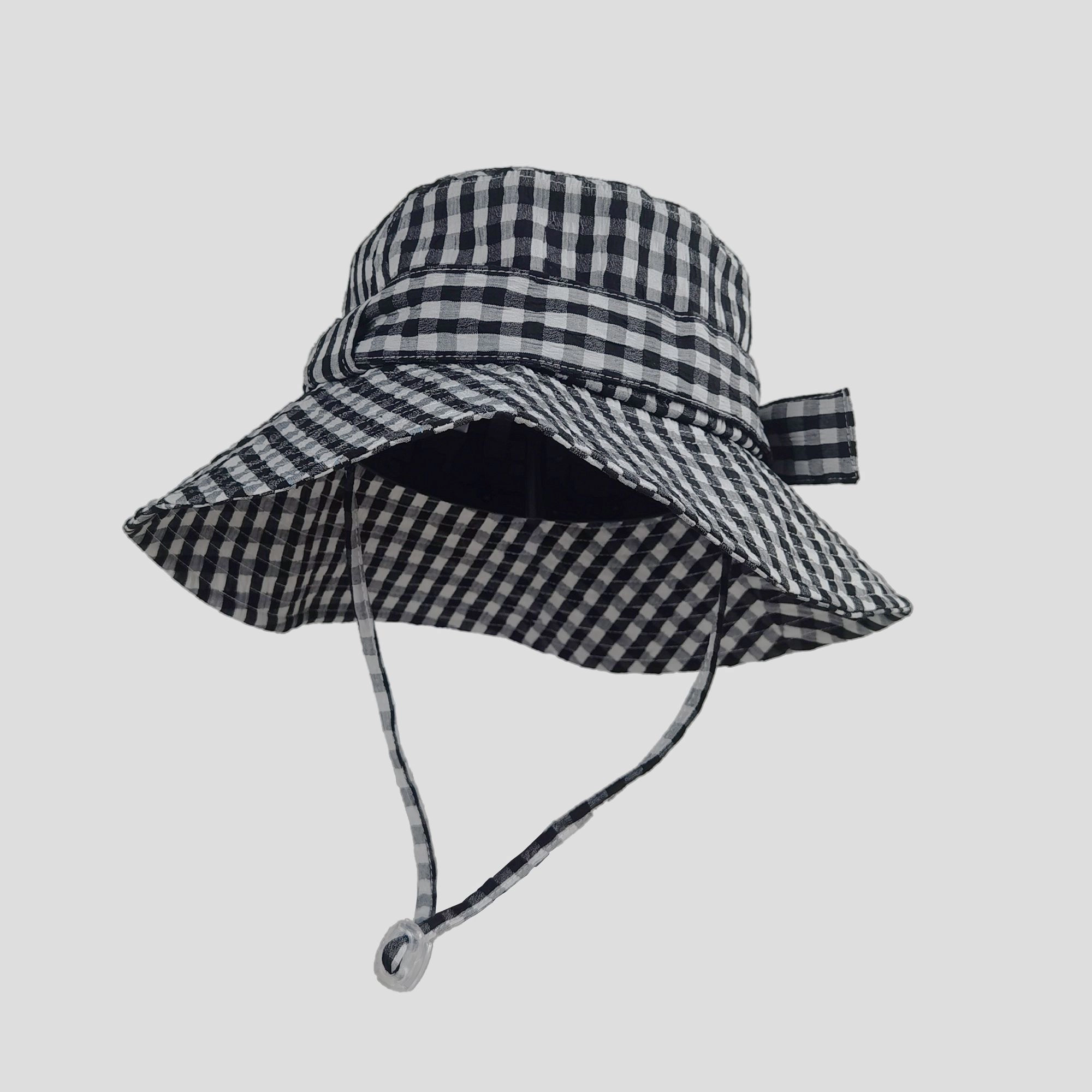 Anna-Kaci Women's Gingham Wide - Brim Sun Hat with Bow Chin Strap