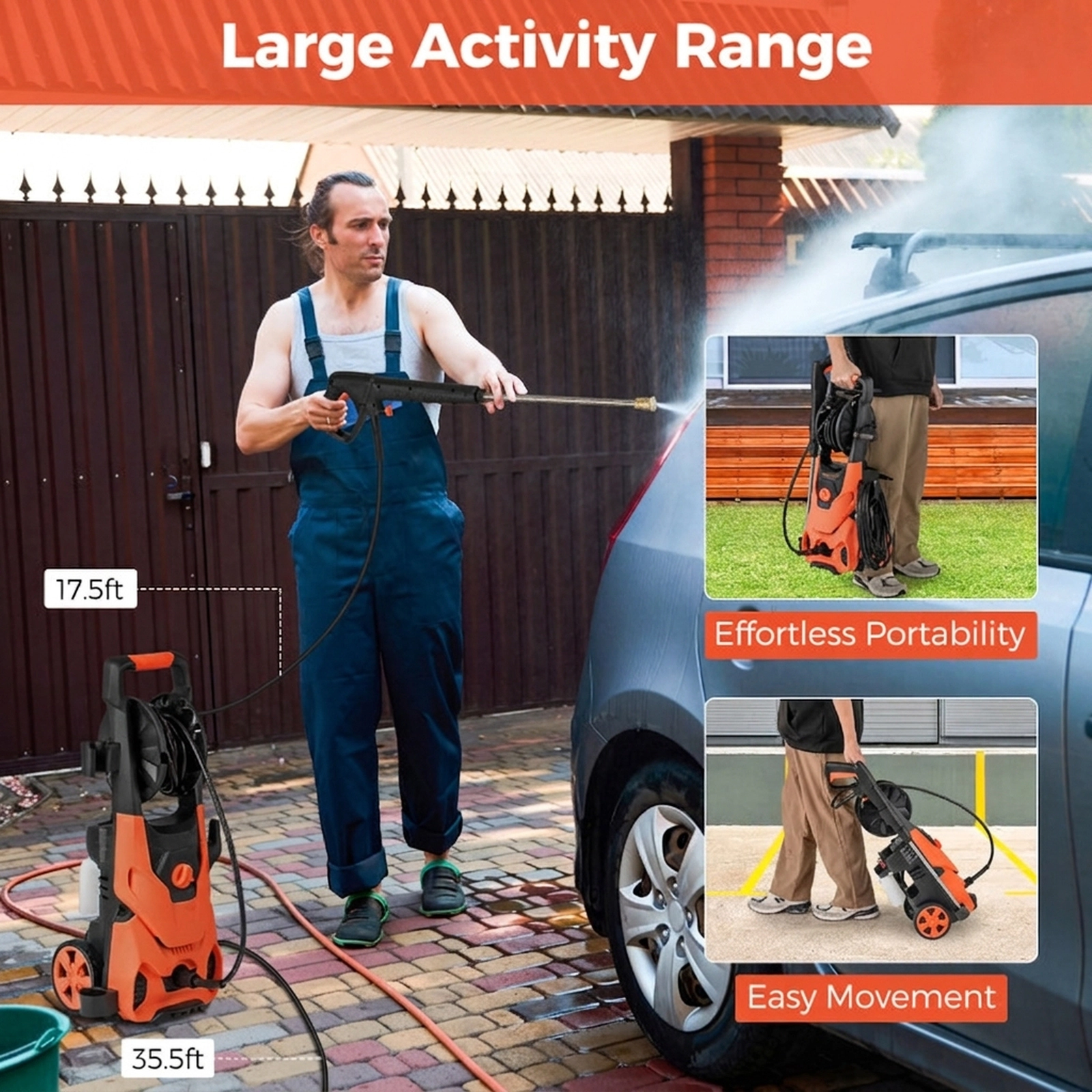 SUGIFT 2150-PSI Orange Electric Pressure Washer with 4 Nozzles and Foam Cannon 1.2-GPM 14-in W 11-in D 29-in H