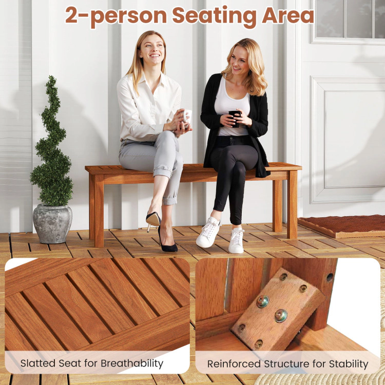 Hivvago Outdoor Wood Bench 2-Person Backless Patio Garden Bench With Slatted Seat