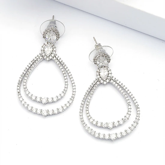 AGP PARIS Womens Silver Double Hoop Dangle Earrings