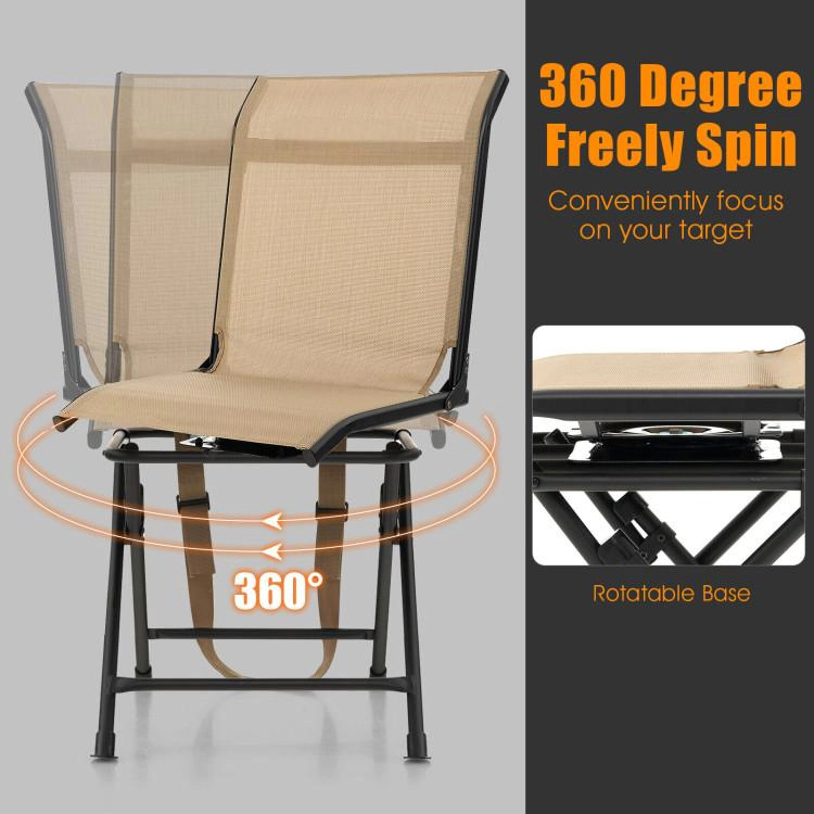 SUGIFT Brown Folding Swivel Hunting Chair with Breathable Mesh Back 21-in W 18-in D 36-in H 330-lb Seat Capacity
