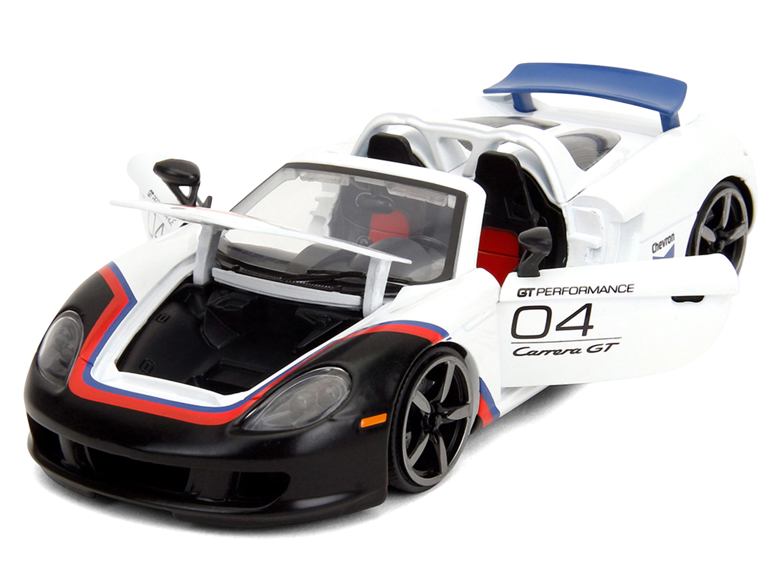 Jada Porsche Carrera GT Convertible #04 "Chevron" White with Graphics "Hyper-Spec" Series 1/24 Diecast Model Car by Jada