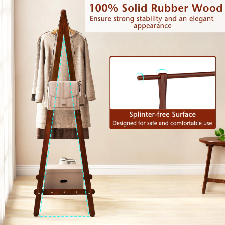 Hivvago Folding Rubber Wood Clothes Hanging Rack Standing Garment Rack With Bottom Storage Shelf