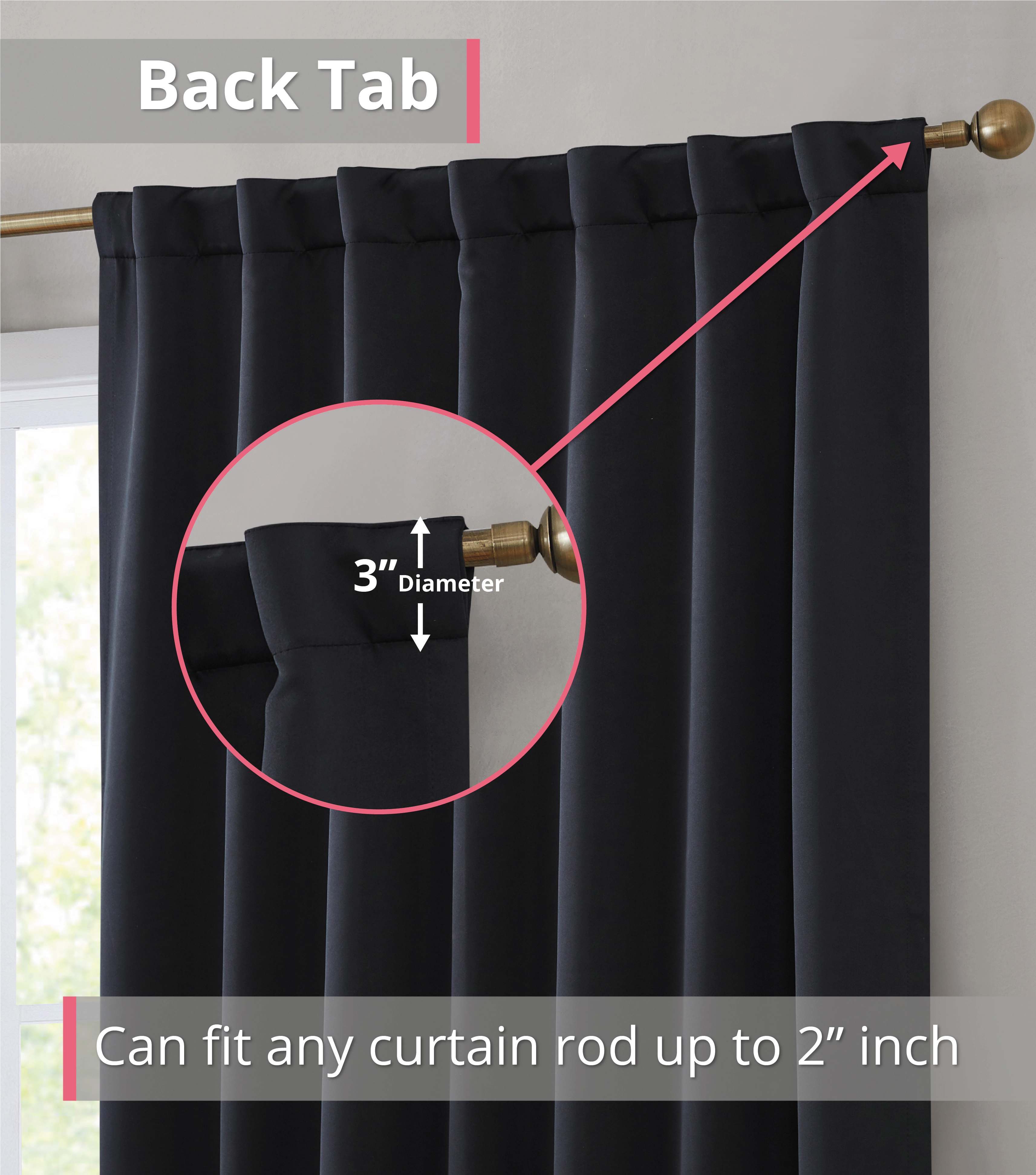 HLC.ME Hamilton 100% Complete Blackout Lined Drapes Thick Heavy Insulated Rod Pocket Back Tab Curtains - Set of 2
