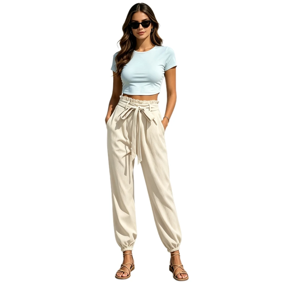 Coolmee Womens Casual Loose Fit Pants with Pockets Paper Bag PencilPants Business Jogger Harem Pant
