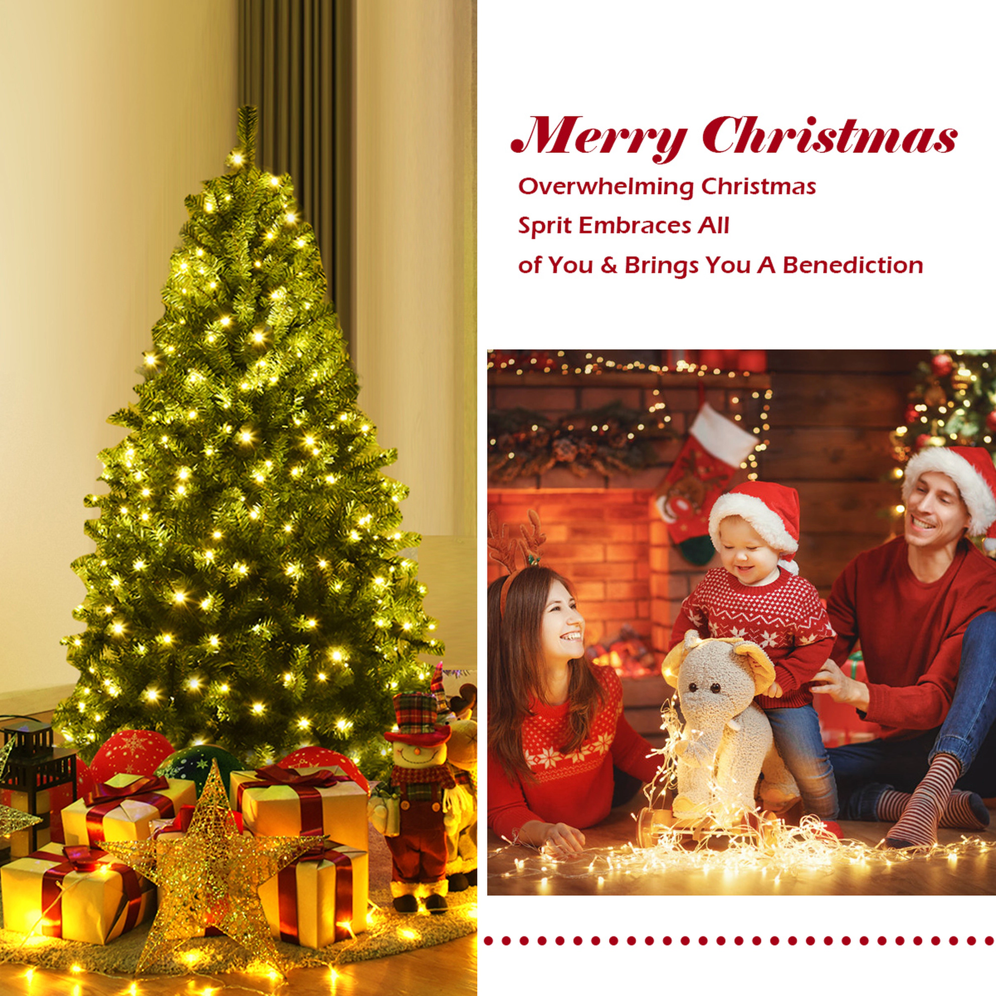 Costway 4/5/6/7/8/9Ft Pre-Lit Artificial Christmas Tree Hinged 100/150/350/500/750/1000 LED Lights