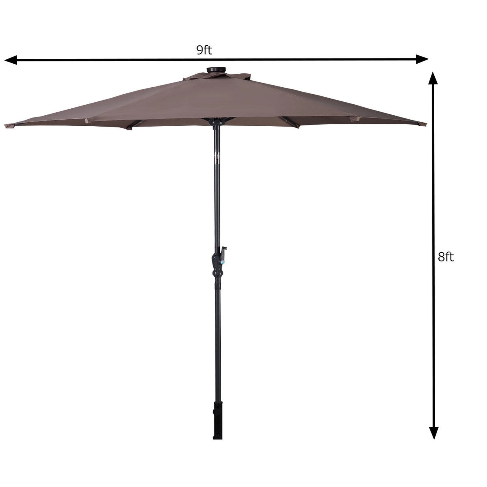 SUGIFT 9-ft Tan Solar LED Market Patio Umbrella with 18 Lights 6 Steel Ribs Push Tilt and Crank Lift