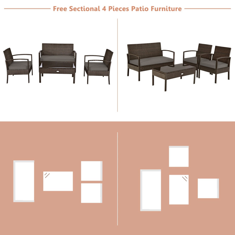 Hivvago 4 Pieces Patio Rattan Cushioned Furniture Set With Loveseat And Table