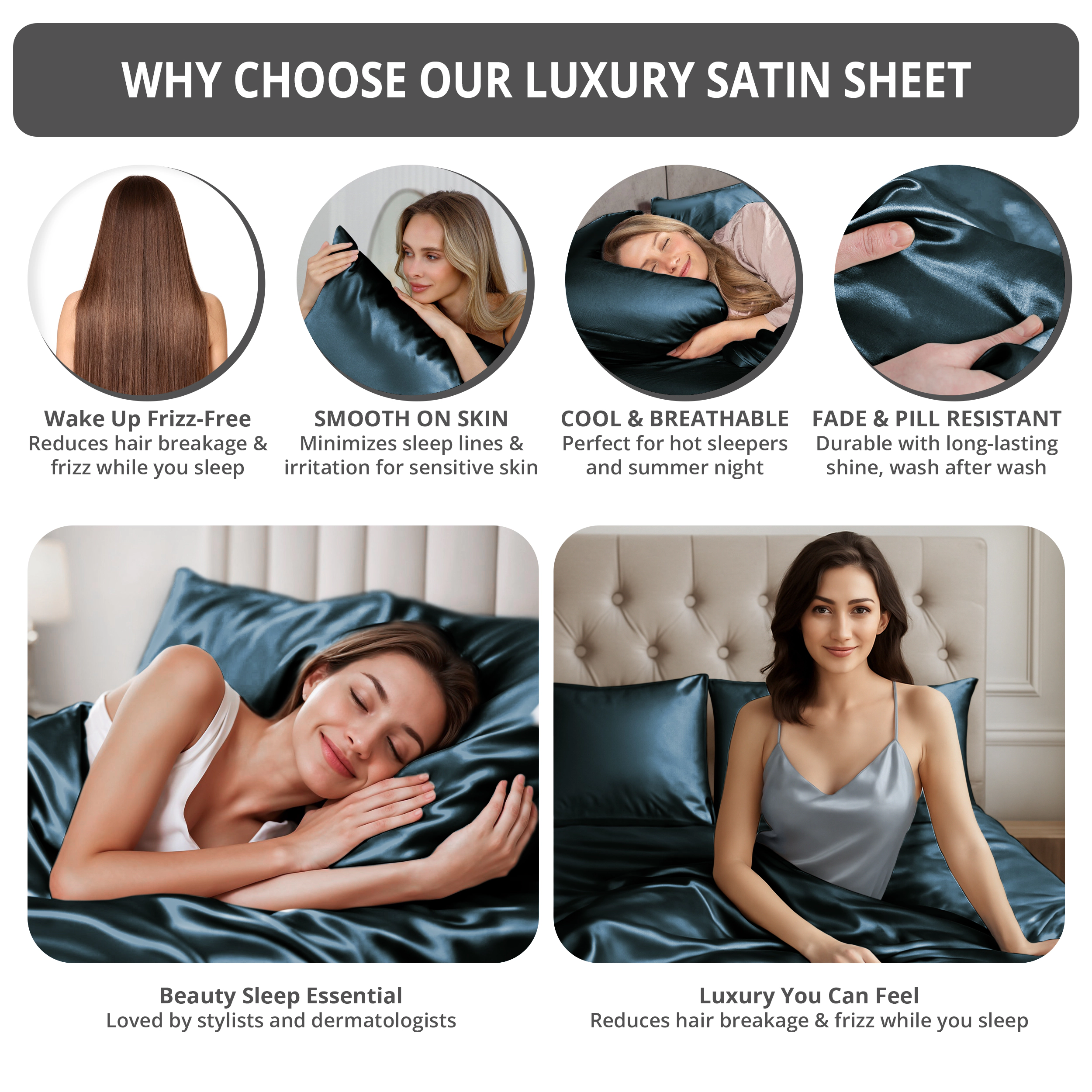 Lux Decor Collection Satin 4 Piece Sheet Set Ultra Soft Silky Wrinkle Resistant Sheets & Pillowcases