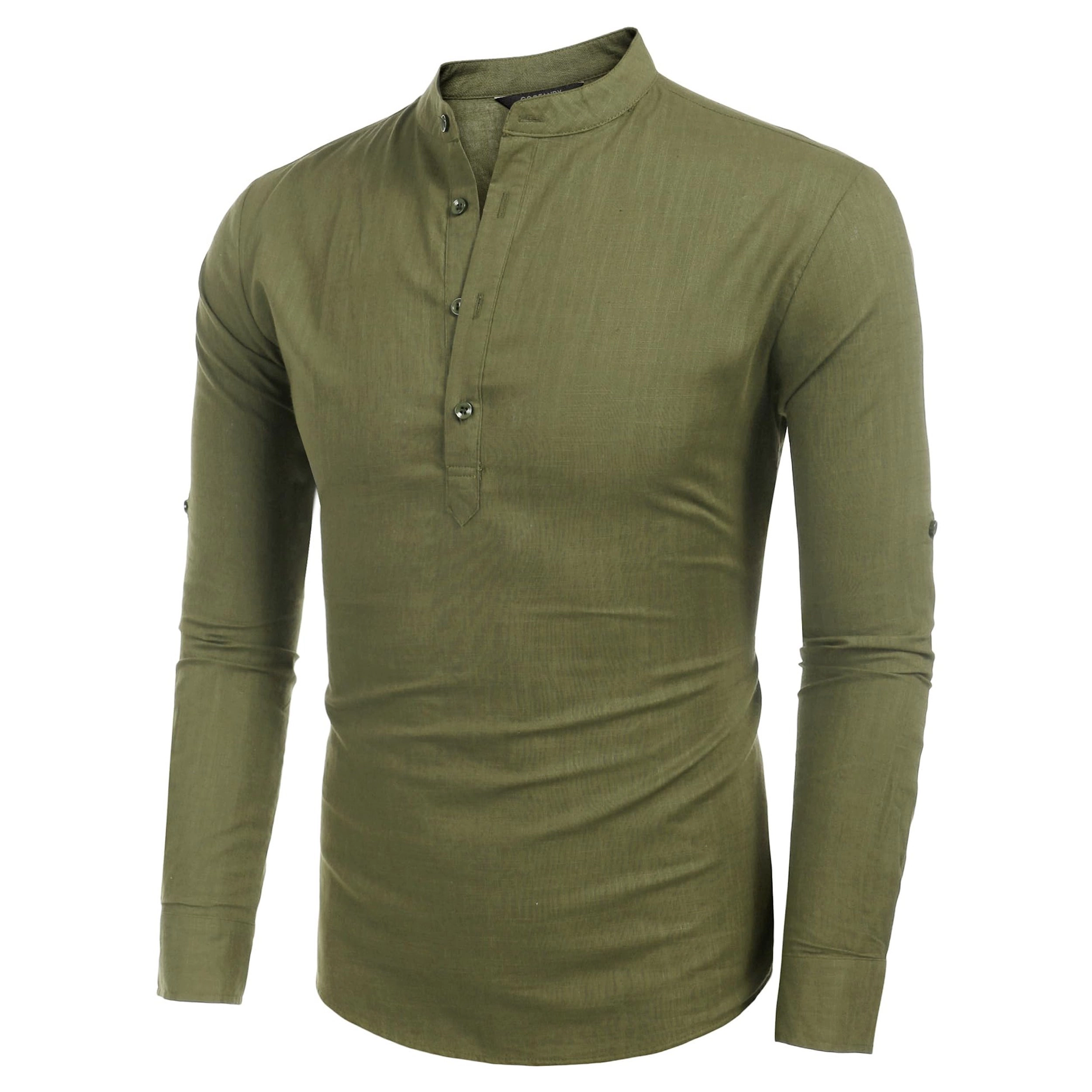 COOFANDY Men's Regular Fit Lightweight Linen Long Sleeve Henley Shirt