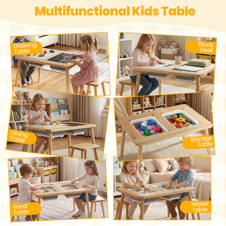 Hivvago Wooden Kids Activity Table Set With 2 Foldable Storage Bins