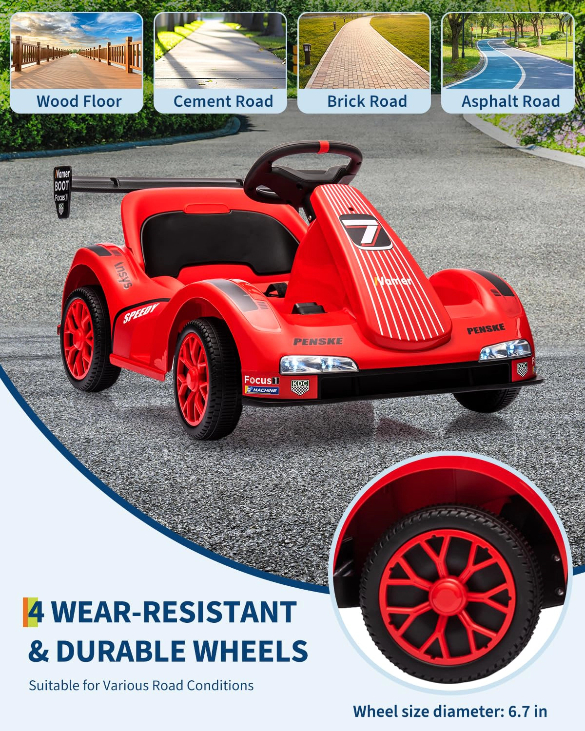 Electric Go Kart Ride On Car for Kids, 2 Motors with Remote Control, Safety Belt, Speed Adjustment, LED Lights & Music