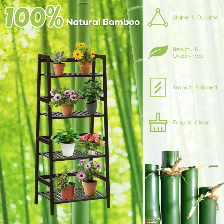 Hivvago Space-Saving Bamboo Plant Shelf with Four Tiers and Safety Rails