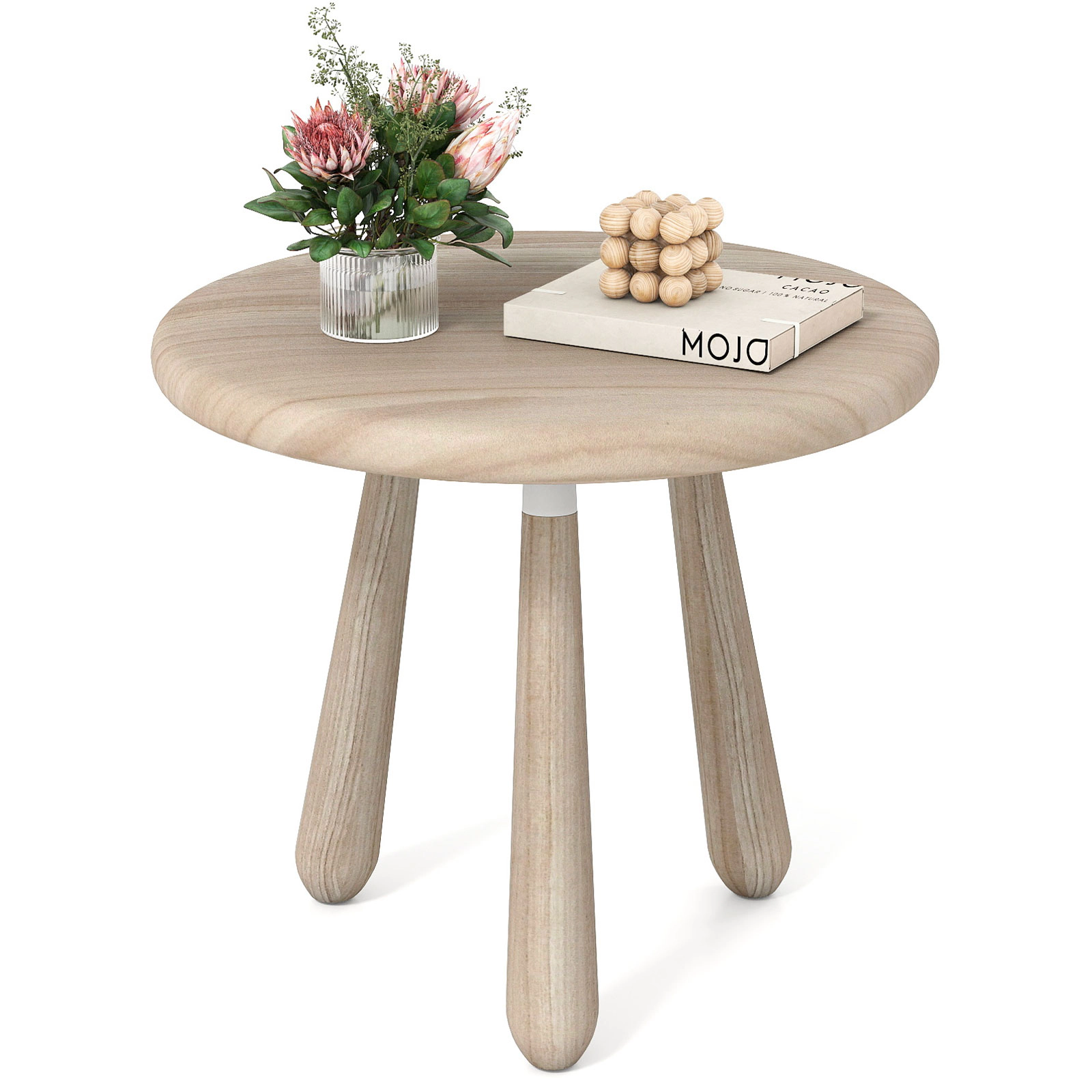 Glintex 18-Inch Round Solid Mahogany Side Table with 1-Inch Thickened Board, Natural