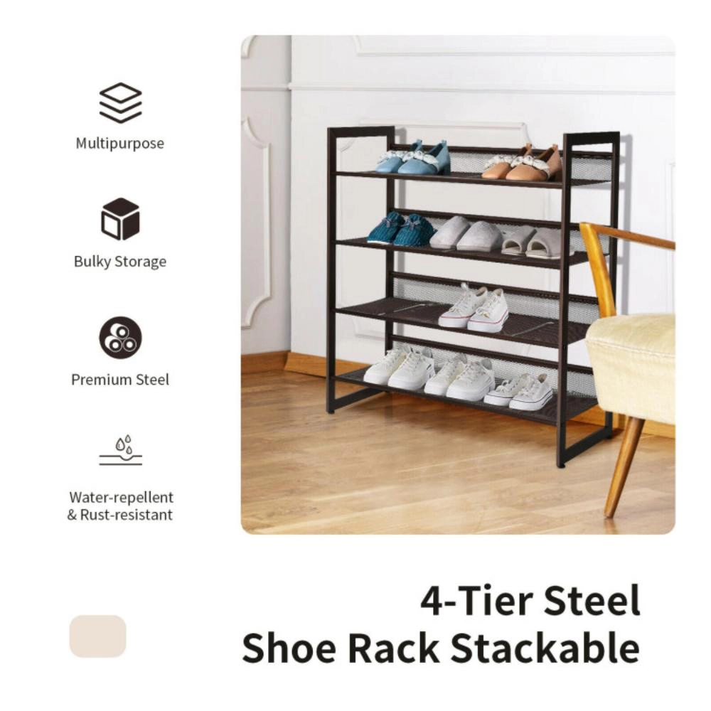 Hivvago 2/3/4 Tiers Flat and Slant Metal Shoe Rack for Entryway Hallway