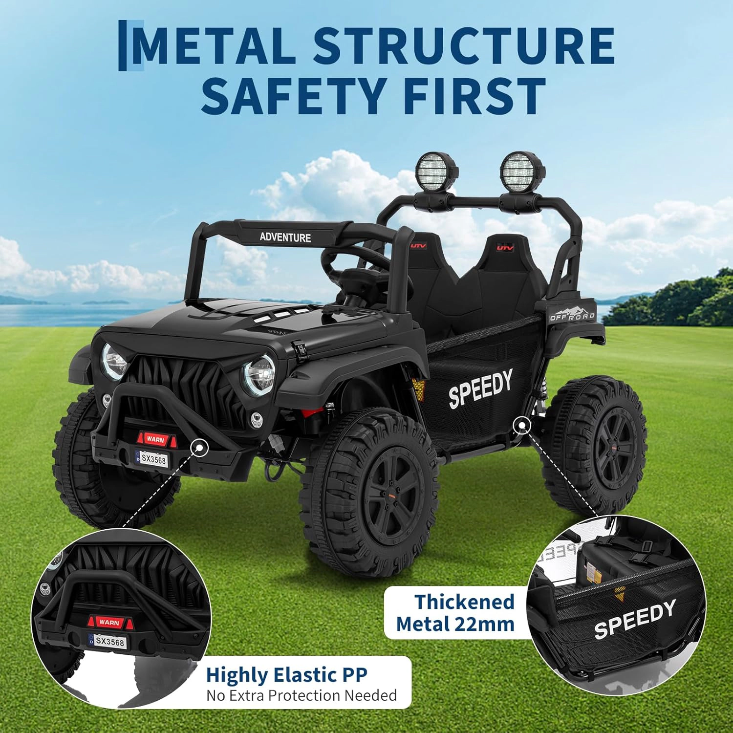 24V 2-Seater Kids Ride On Truck, 4WD Electric Vehicle w Remote,3 Speeds,Suspension,Dual Storage,LED Lights&Music
