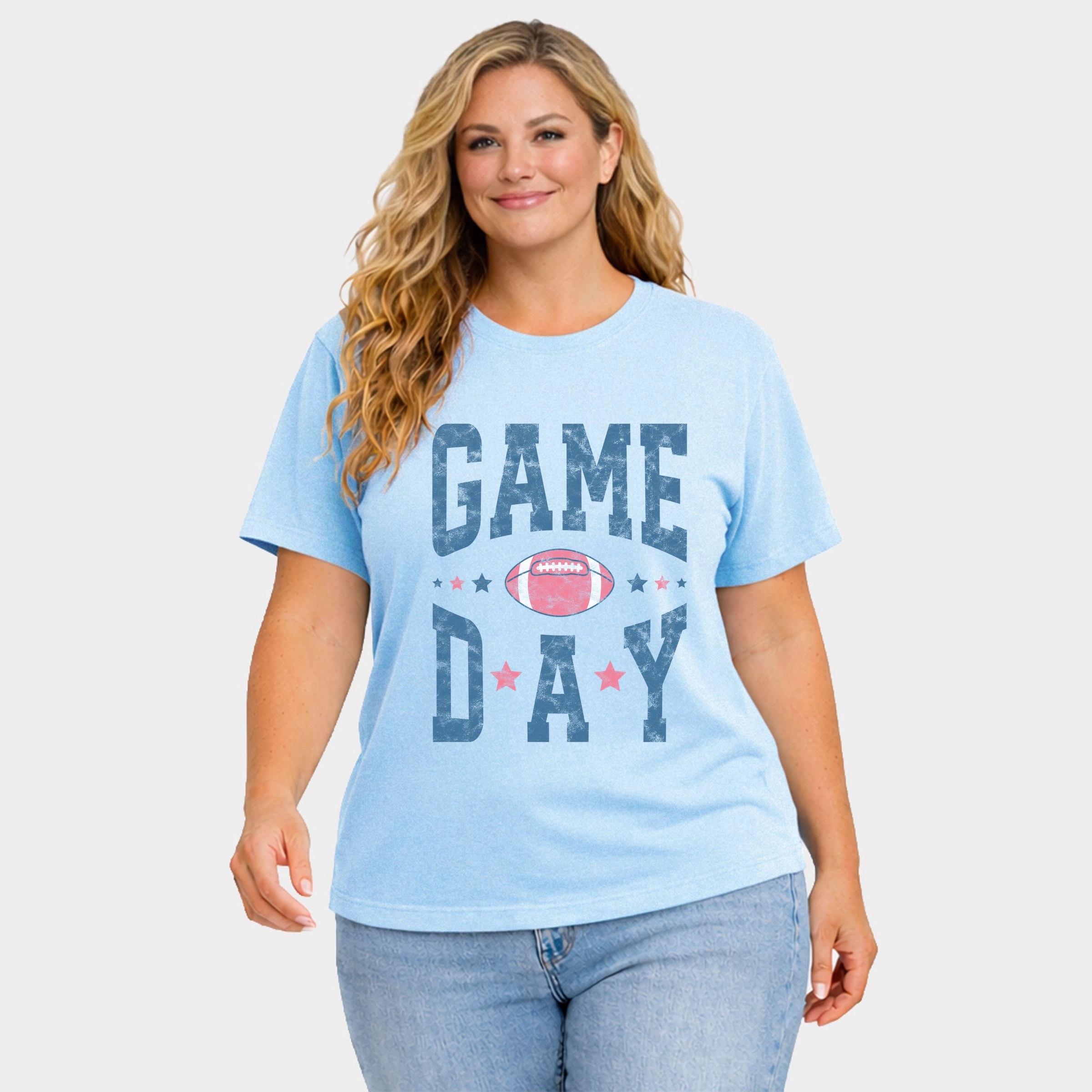 Simply Sage Market - Women's Plus Sized Garment Dyed Graphic T-Shirt Game Day Blue Distressed