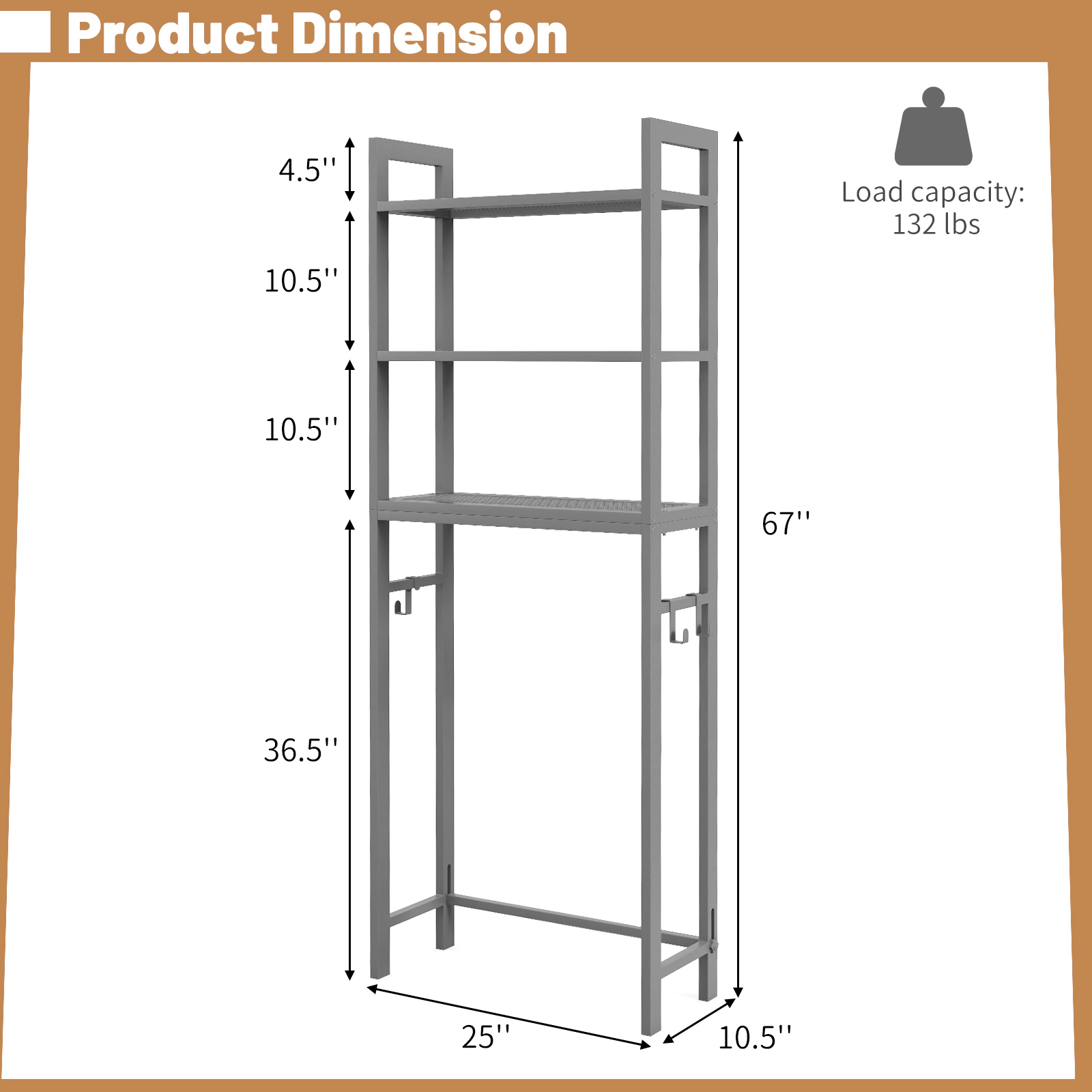 SUGIFT Over the Toilet Storage Shelf Metal Bathroom Organizer with Side Hooks