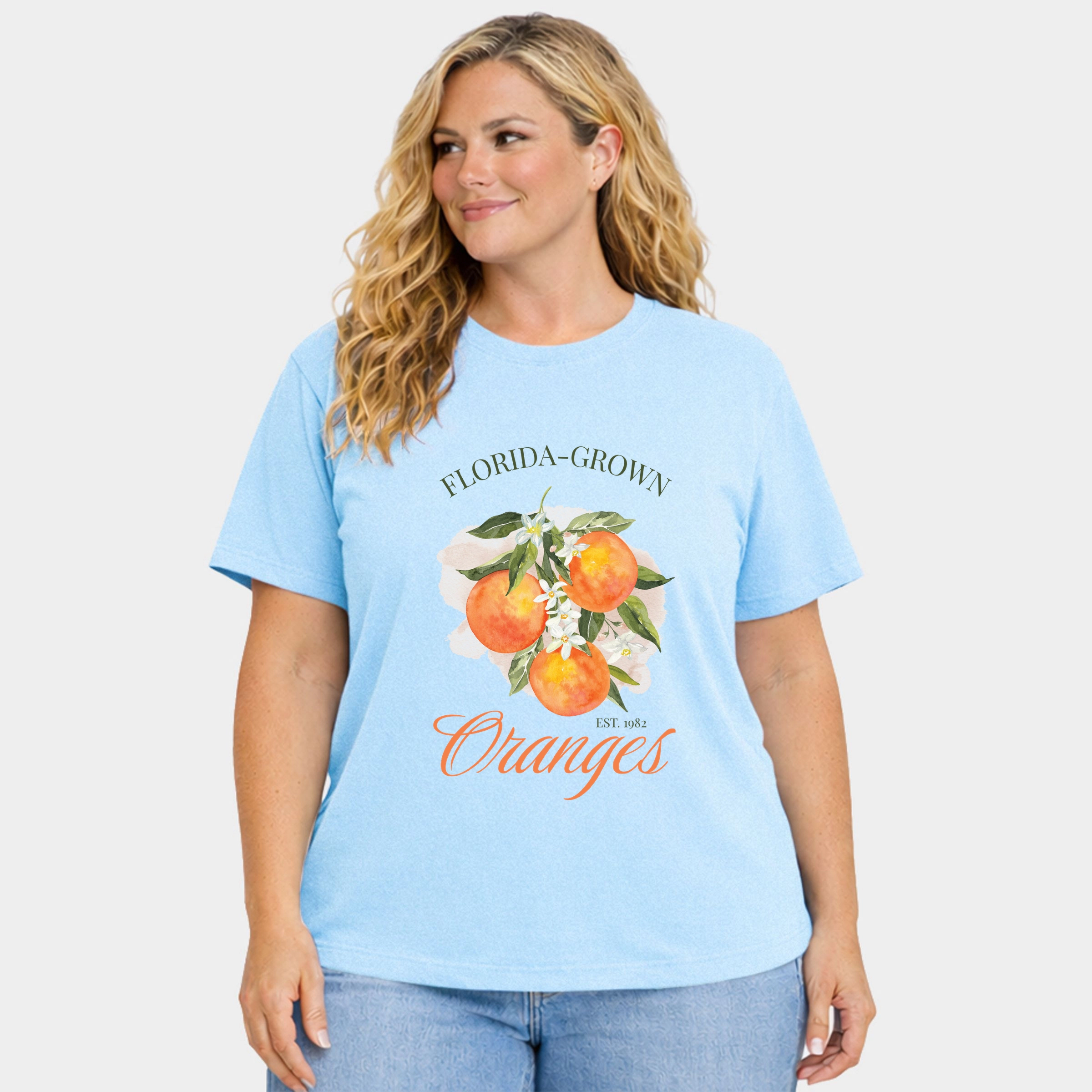 Simply Sage Market - Florida Grown Oranges Women's Plus Sized Garment Dyed Graphic T-Shirt