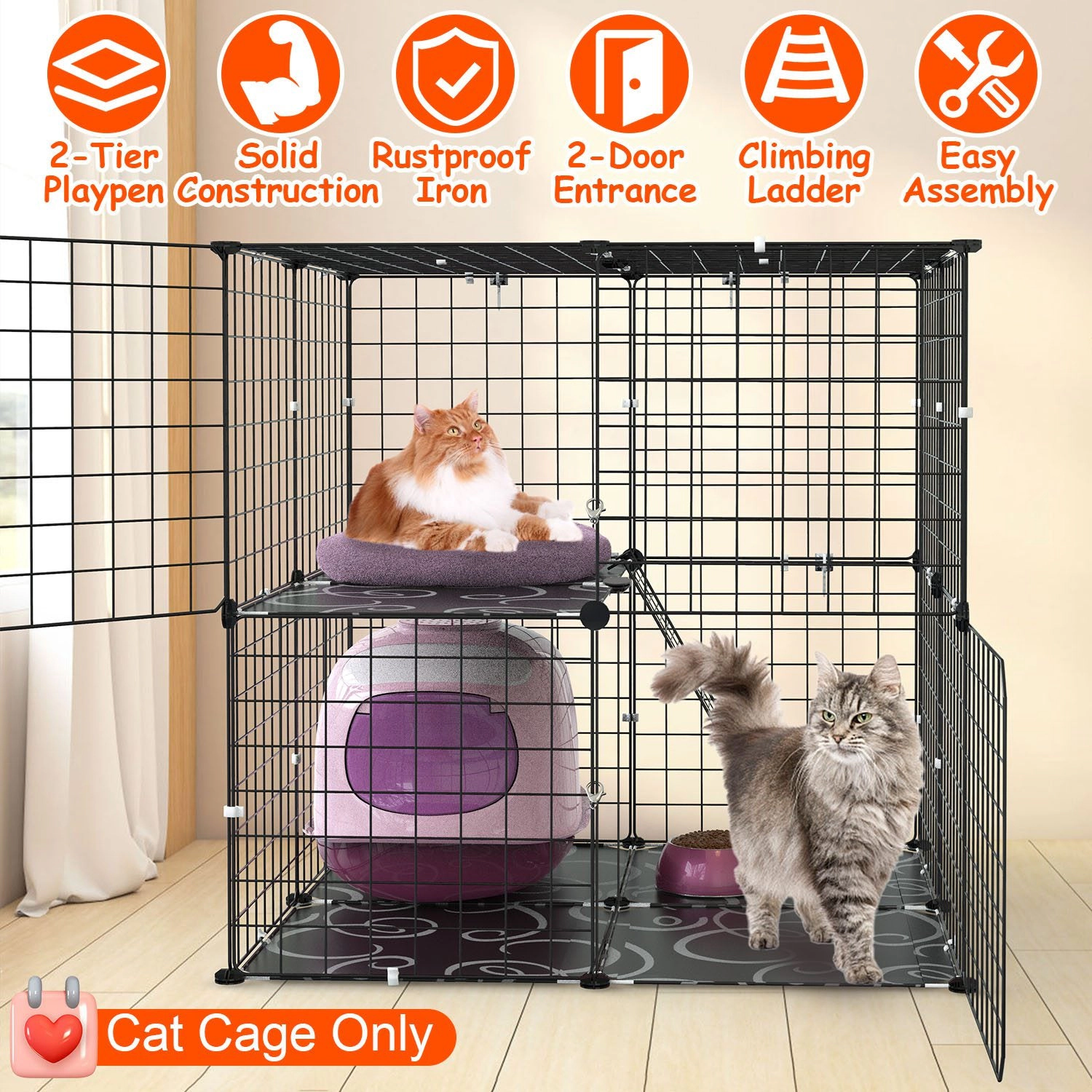 GBruno 2-Tier Cat Cage Playpen With Climbing Ladder
