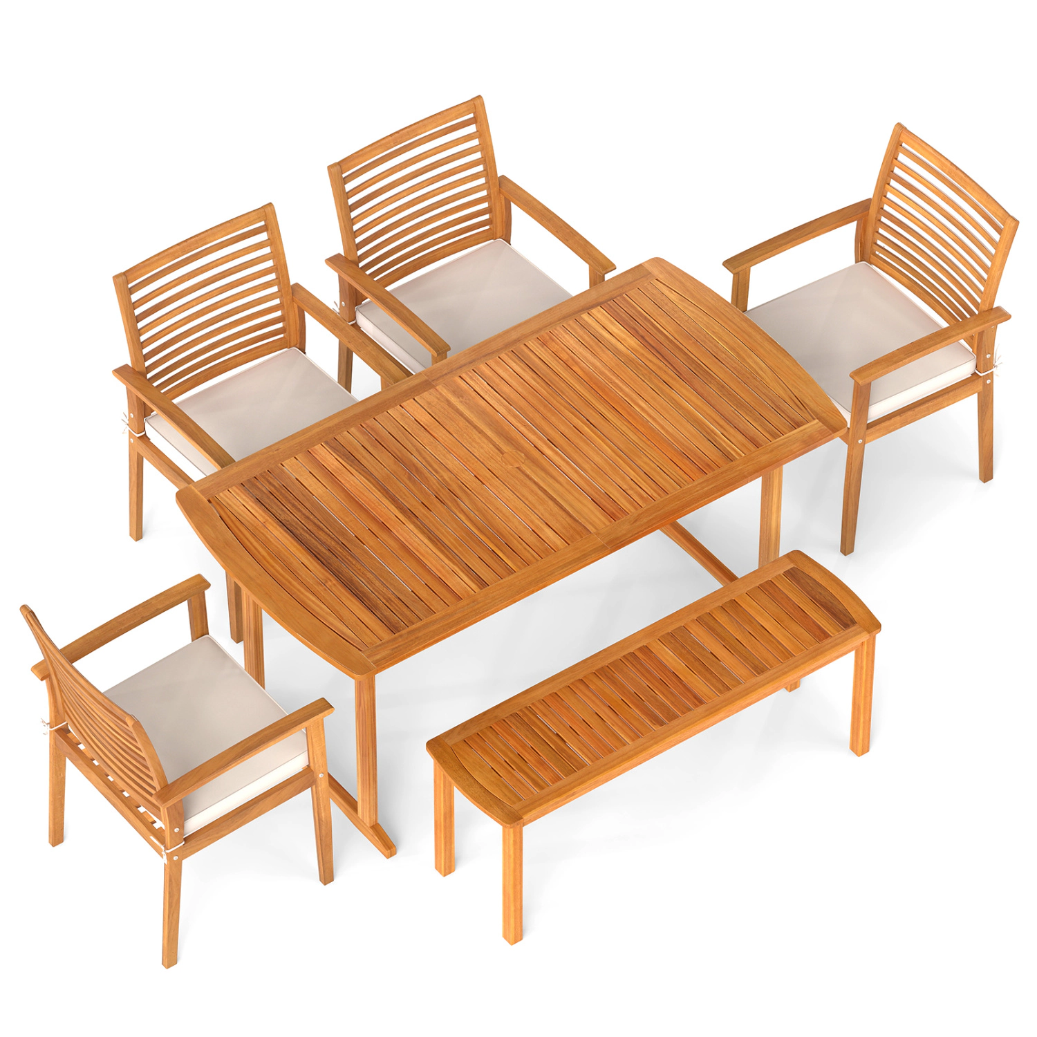 Slickblue 6 Piece Acacia Wood Dining Set Outdoor Patio Table Chairs Bench