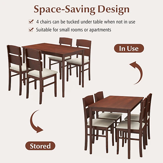 SUGIFT 4 Upholstered High Curved Back Chairs for 4 People 5-Piece Dining Table Set