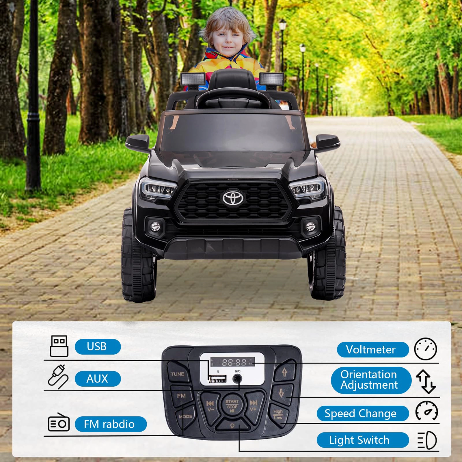 Enjyam 12V Licensed Toyota Tacoma Kids Ride On Truck, Electric Car w/Remote, 2 Speeds, Seat Belt & Headlights