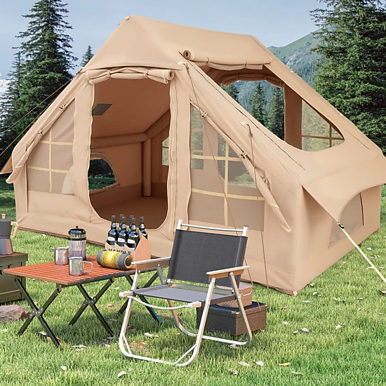 SUGIFT 4-6 Person Beige Inflatable Camping Tent with 4 Mesh Windows and 2 Doors 9.8-ft W 6.9-ft D 6.5-ft H