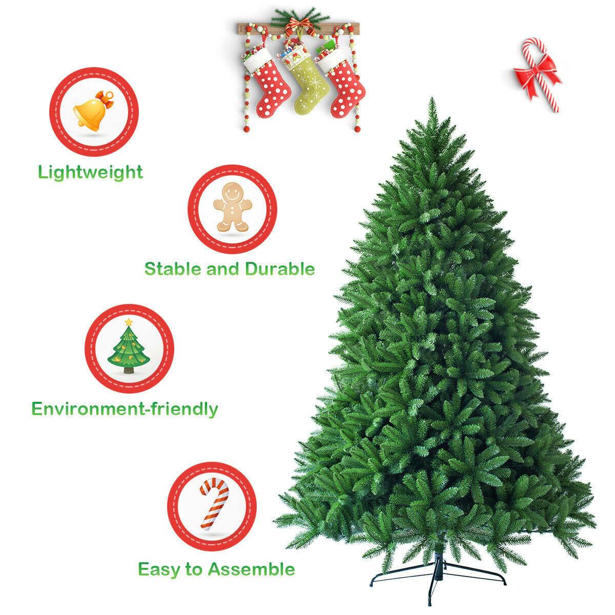 Glintex 6-Ft Unlit Christmas Tree with 1250 Branch Tips and Foldable Base, Green