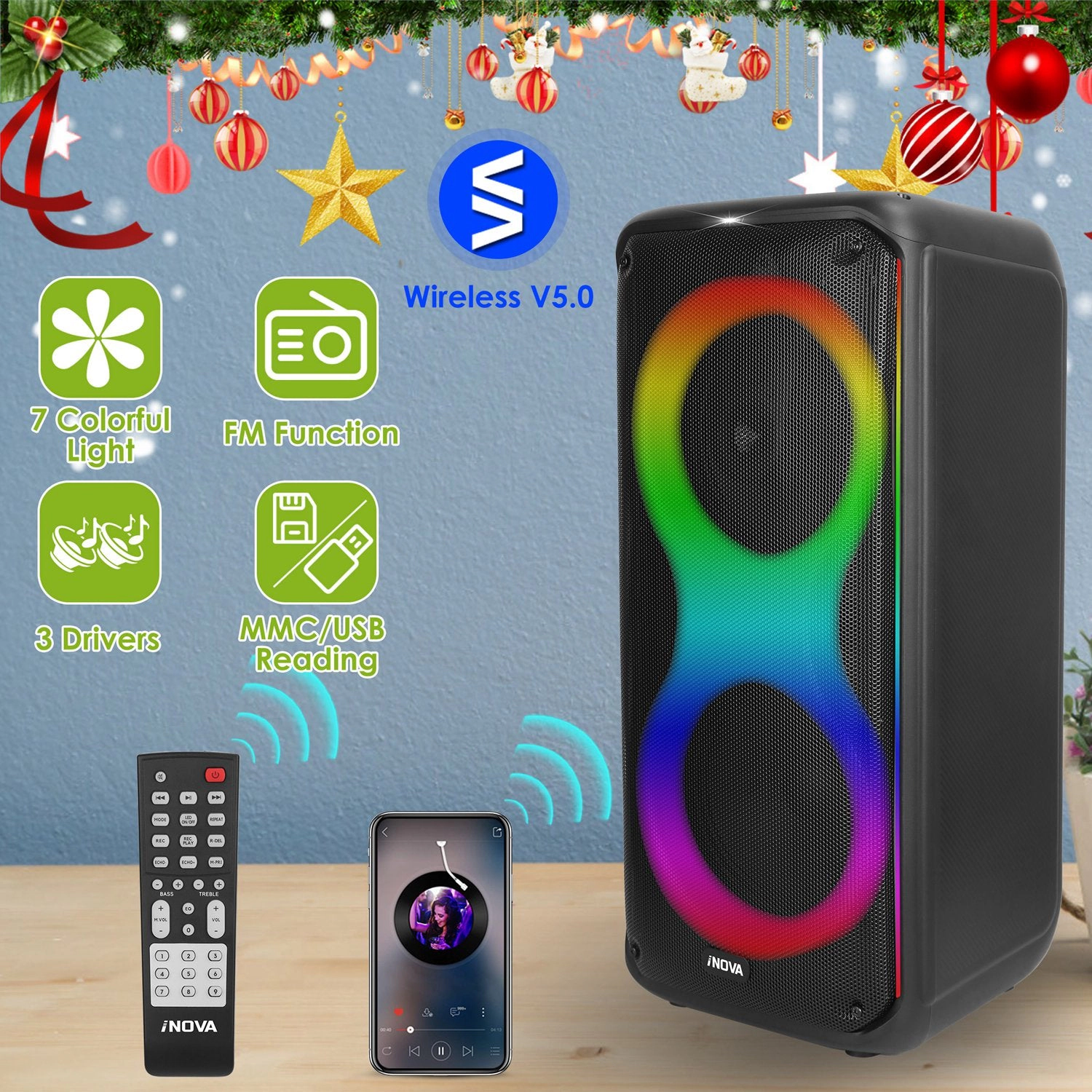 GBruno 8-Inch Wireless Party Speaker With RGB Lights