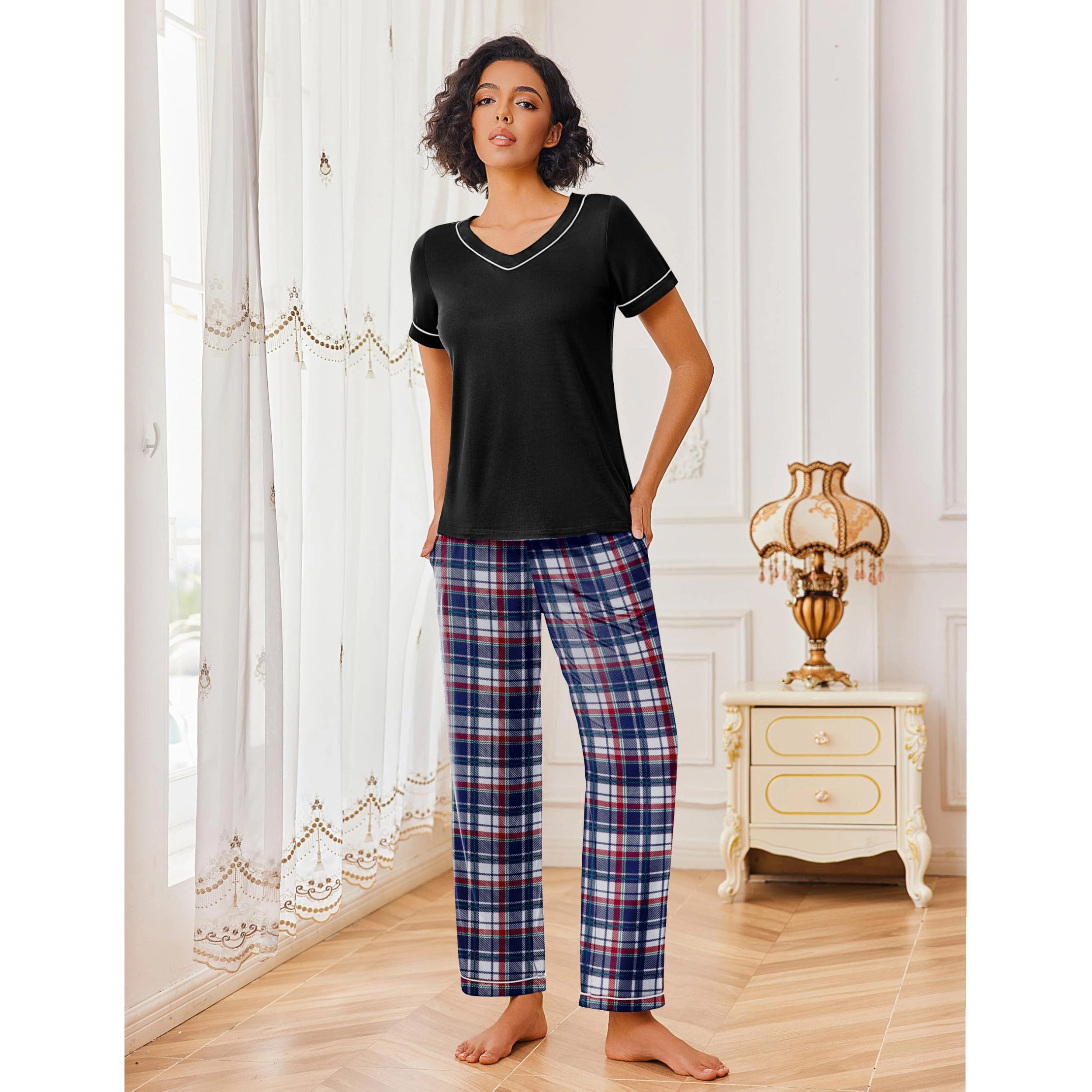 Ekouaer Women's Soft Lounge Pajama Set with Relaxed Fit Pants