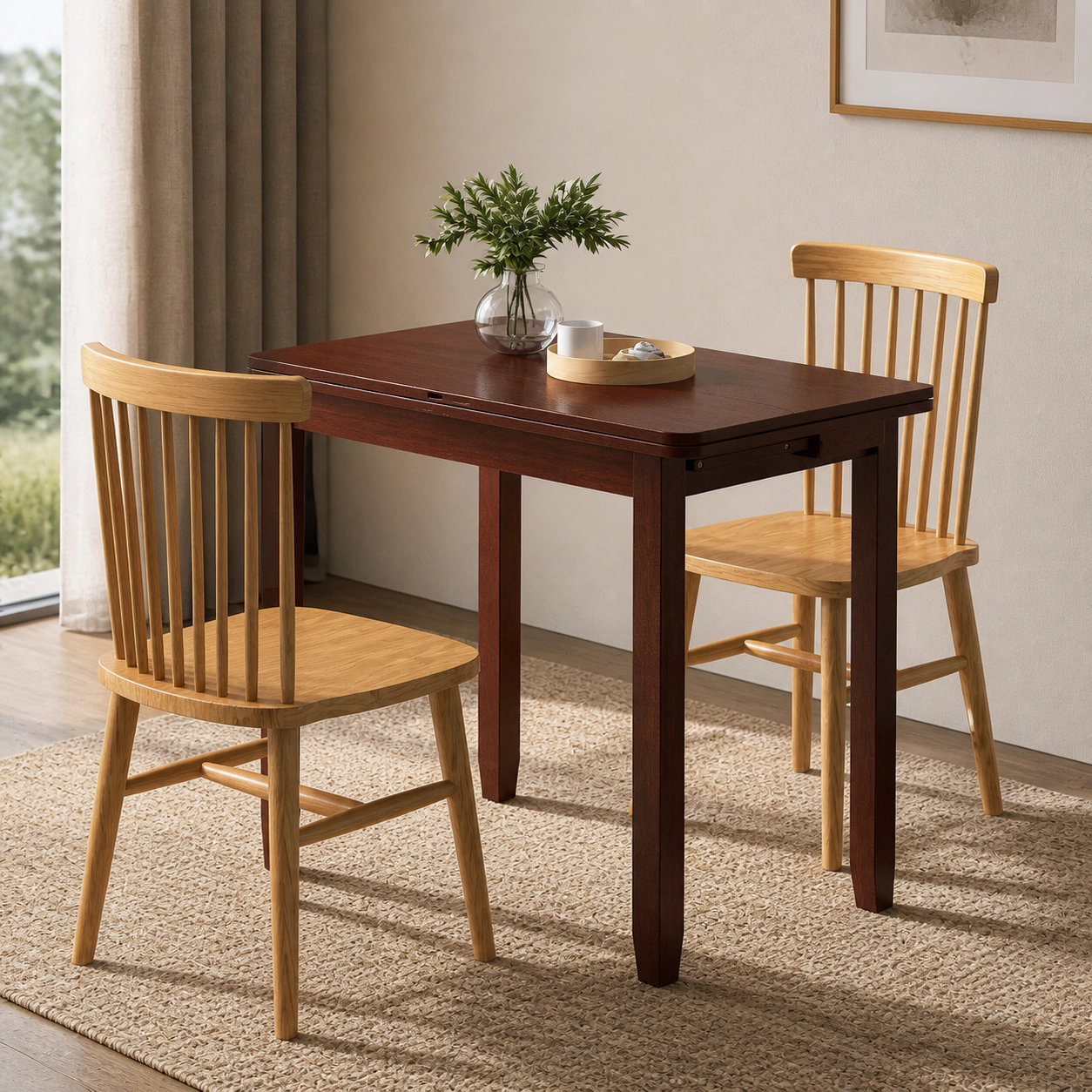 SUGIFT Cherry Folding Drop-Leaf Dining Table for 4 with Storage