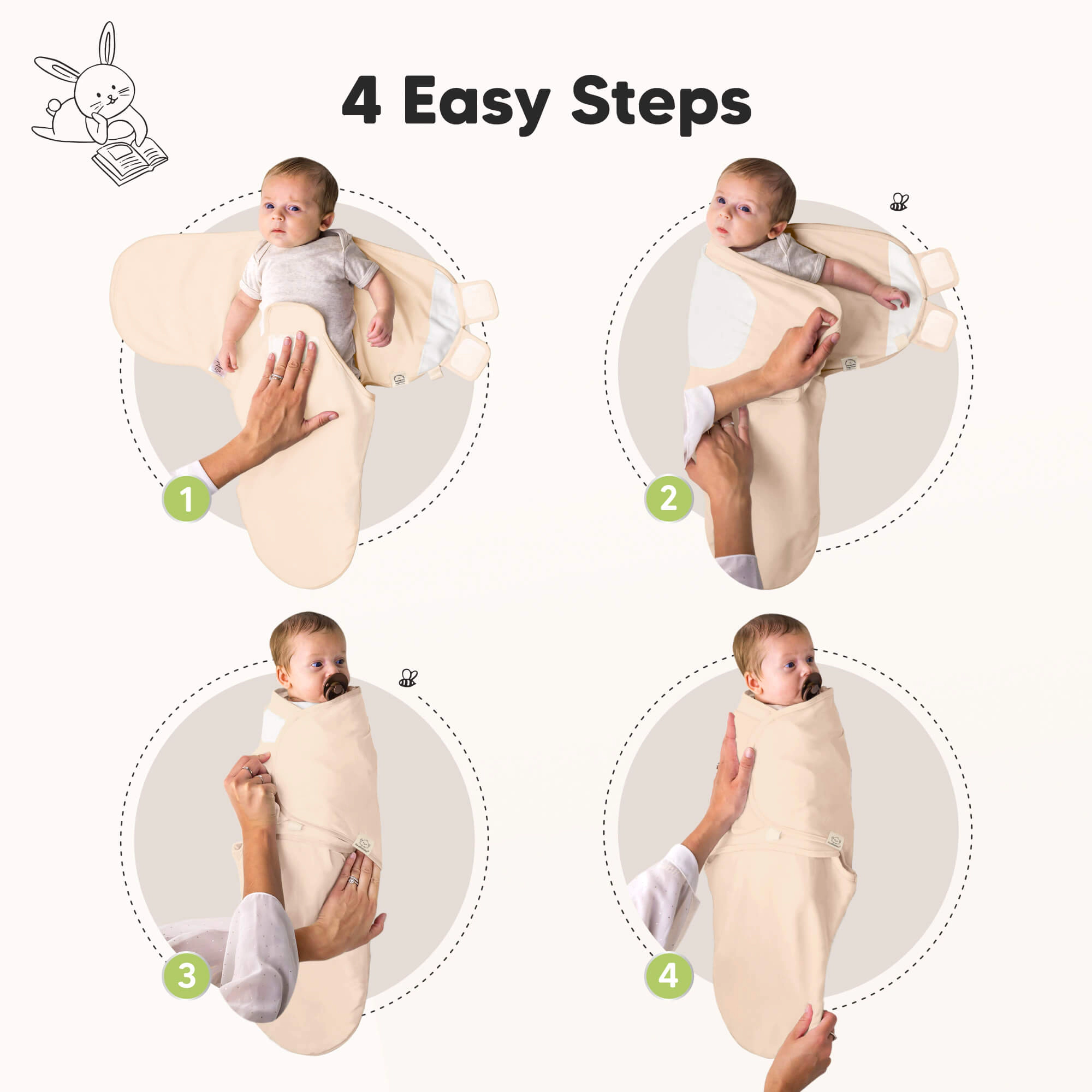 KeaBabies 3-Pack Soothe Swaddle Wraps with Knot Hats