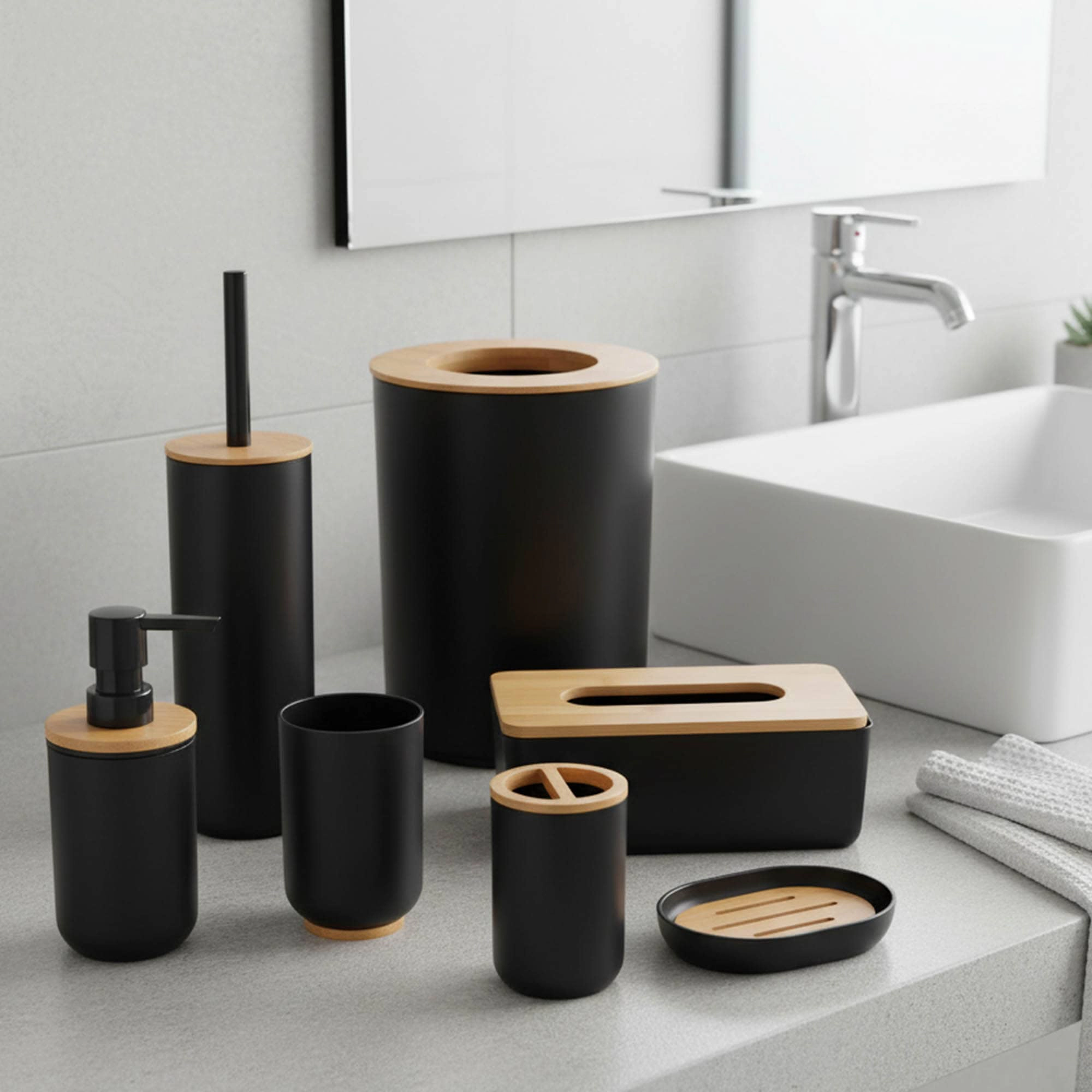 Evideco French Home Goods Padang 10 fl oz Bathroom Tumbler - Polystyrene with Bamboo Base