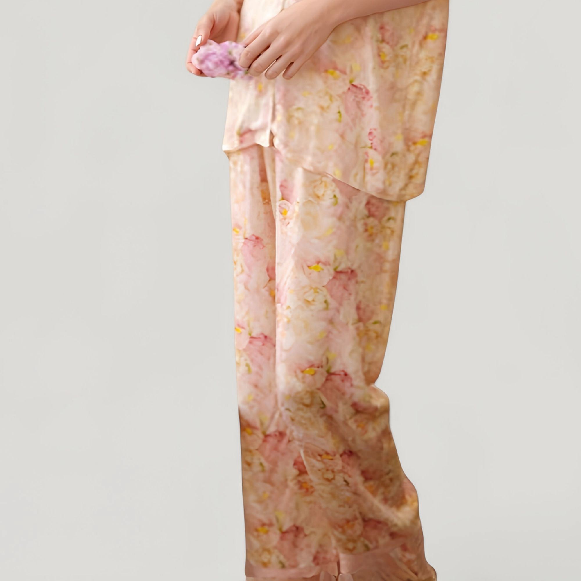 Anna-Kaci Women's Long Sleeve Button Front Pajama Set with Notched Collar and Floral Satin Finish