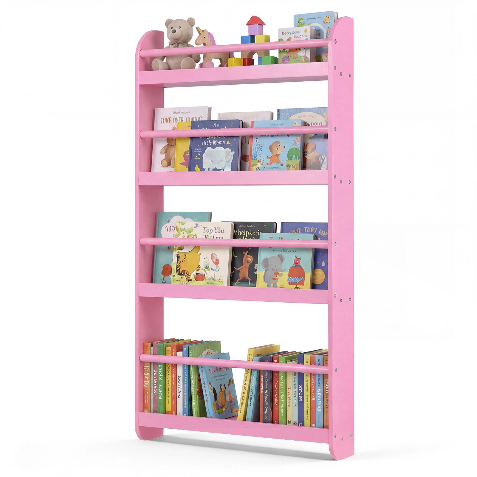 Costway Kids Bookshelf, 4-Tier Wall Mounted Book Shelf for Toys, Books, Hanging Bookcase White