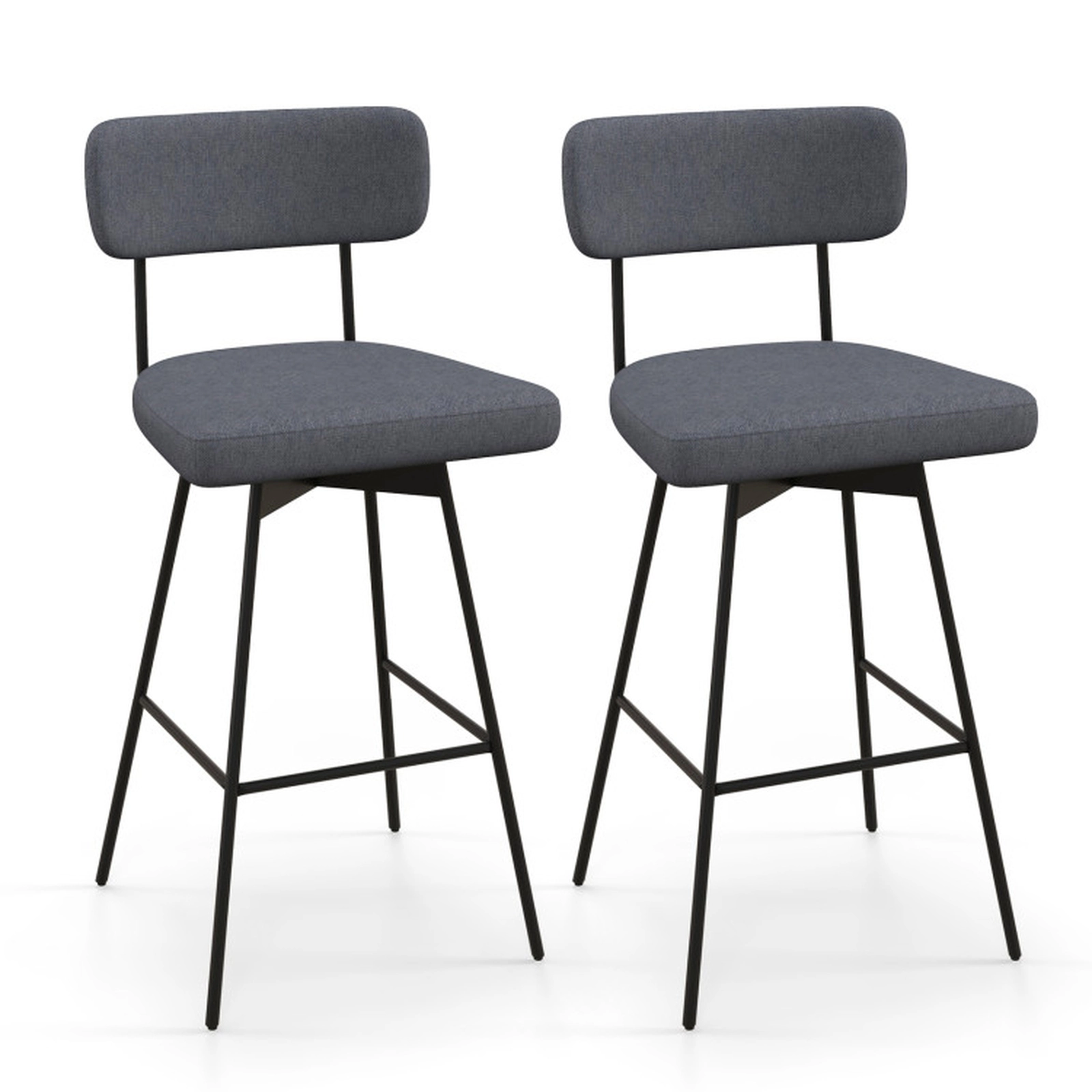 SUGIFT Set of 2 Linen Seat and Metal Frame 29-in Seat H Upholstered Swivel 330-lb Rated Bar Stools Gray