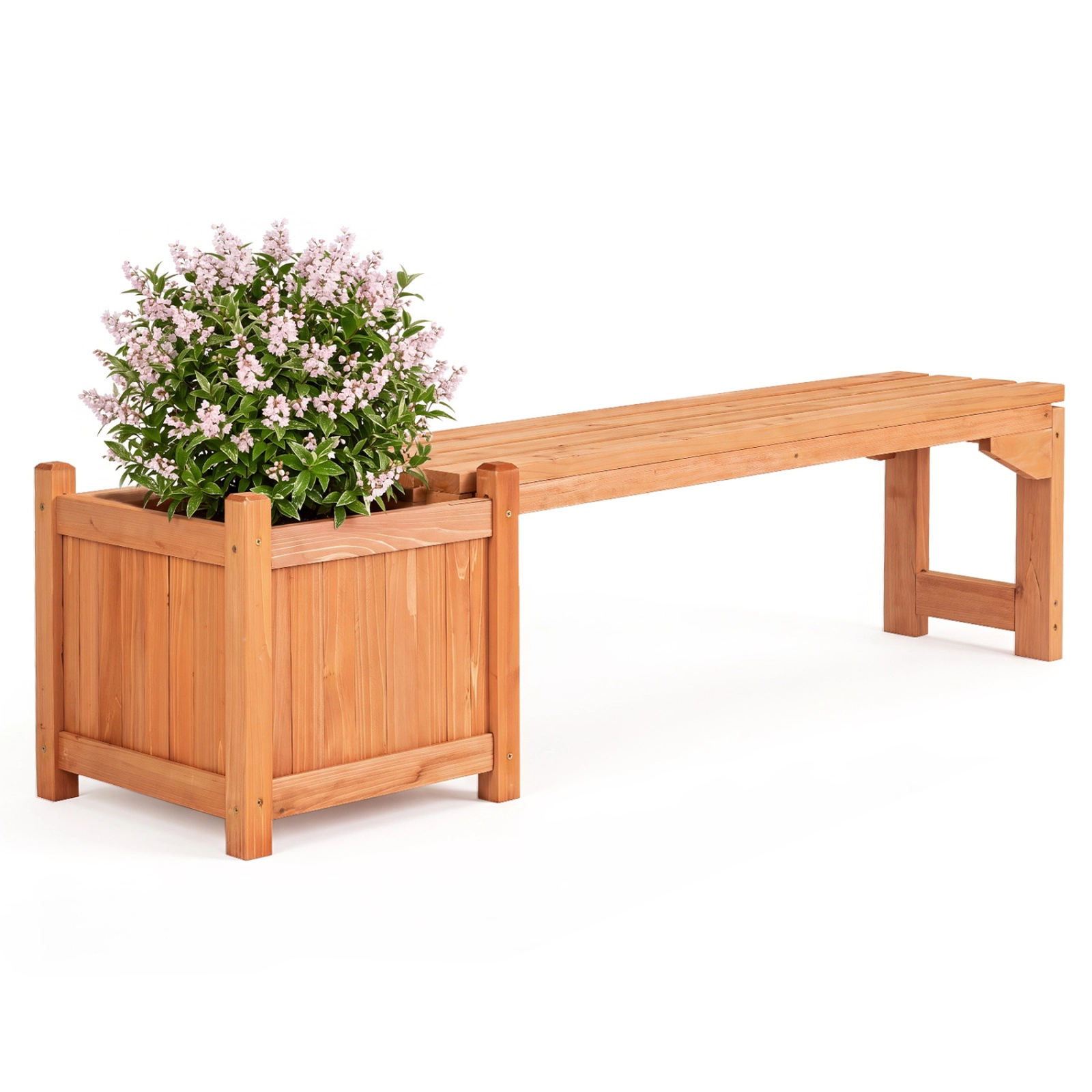SUGIFT 2-in-1 Raised Planter Box 2-Person Seat Fir Wood Garden Bench 53-in x 14-in x 14-in 660-lb Capacity Natural