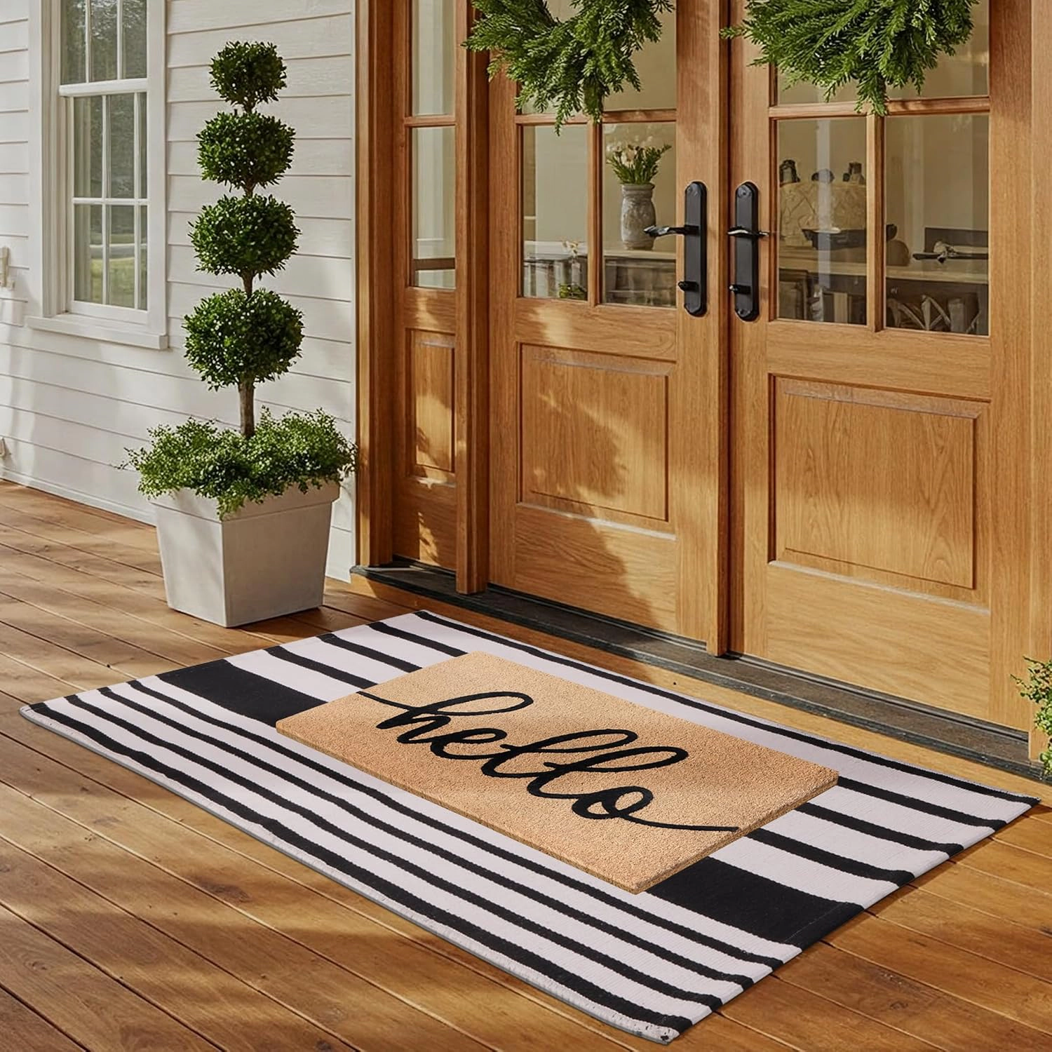 A1 Home Collections 24 x 51 Hand Woven Black and White Striped Cotton Layering Rug, Machine Washable