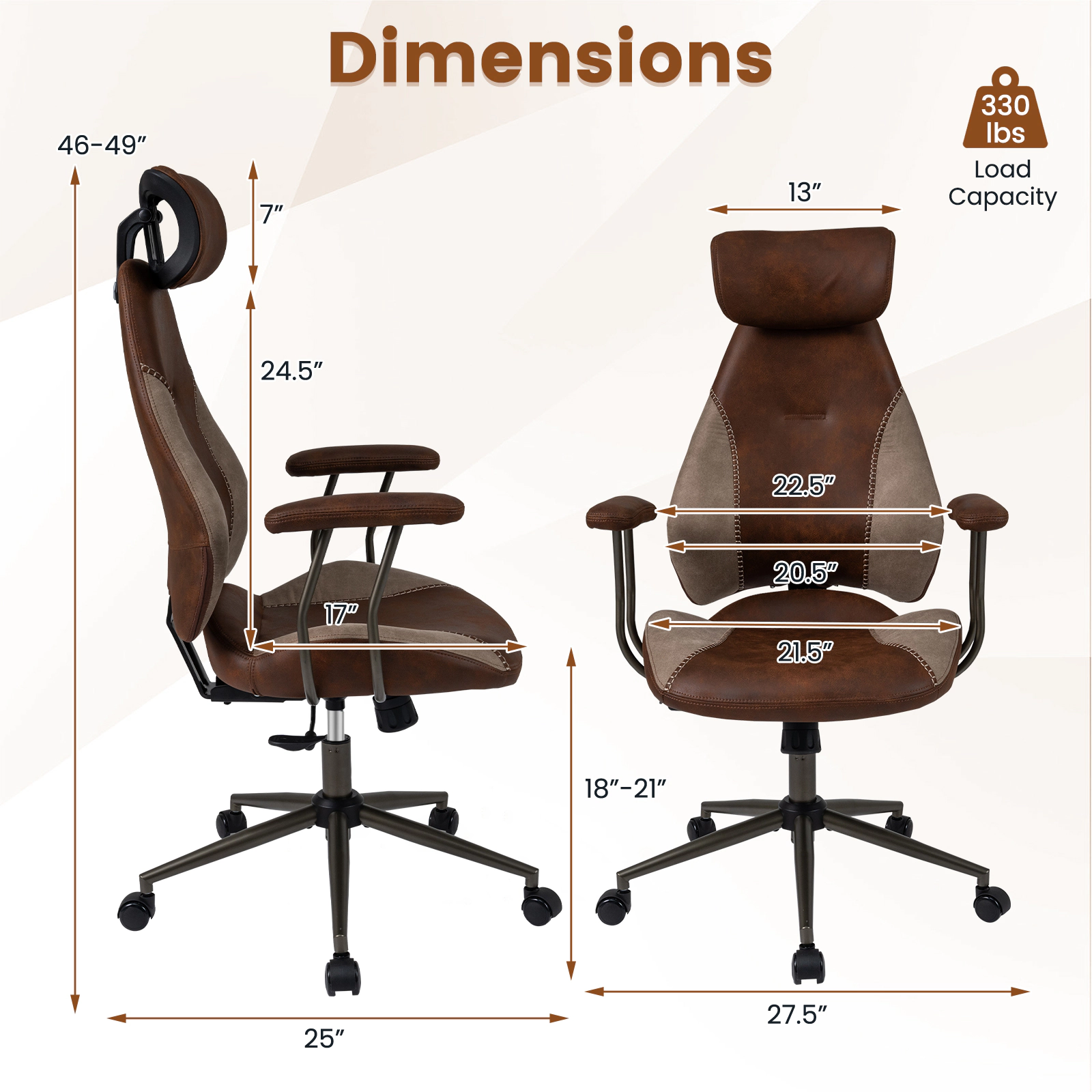 SUGIFT 330-lb Capacity Brown Suede Wing Back Computer Desk Chair with 2D Headrest and 4-Position Tilt Lock