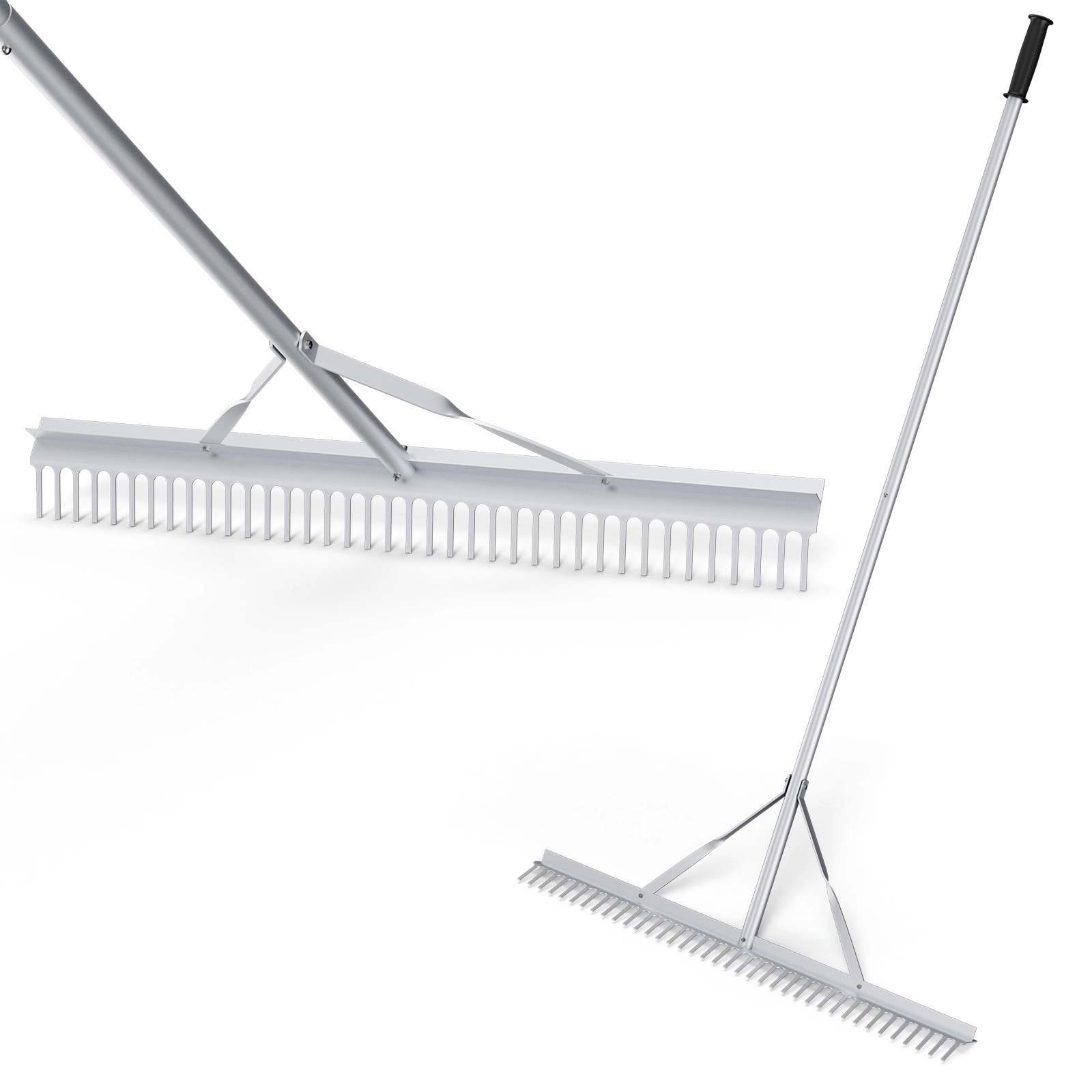 SUGIFT 36 in Aluminum Landscape Rake Silver with 68 in Handle and Close Set Tines