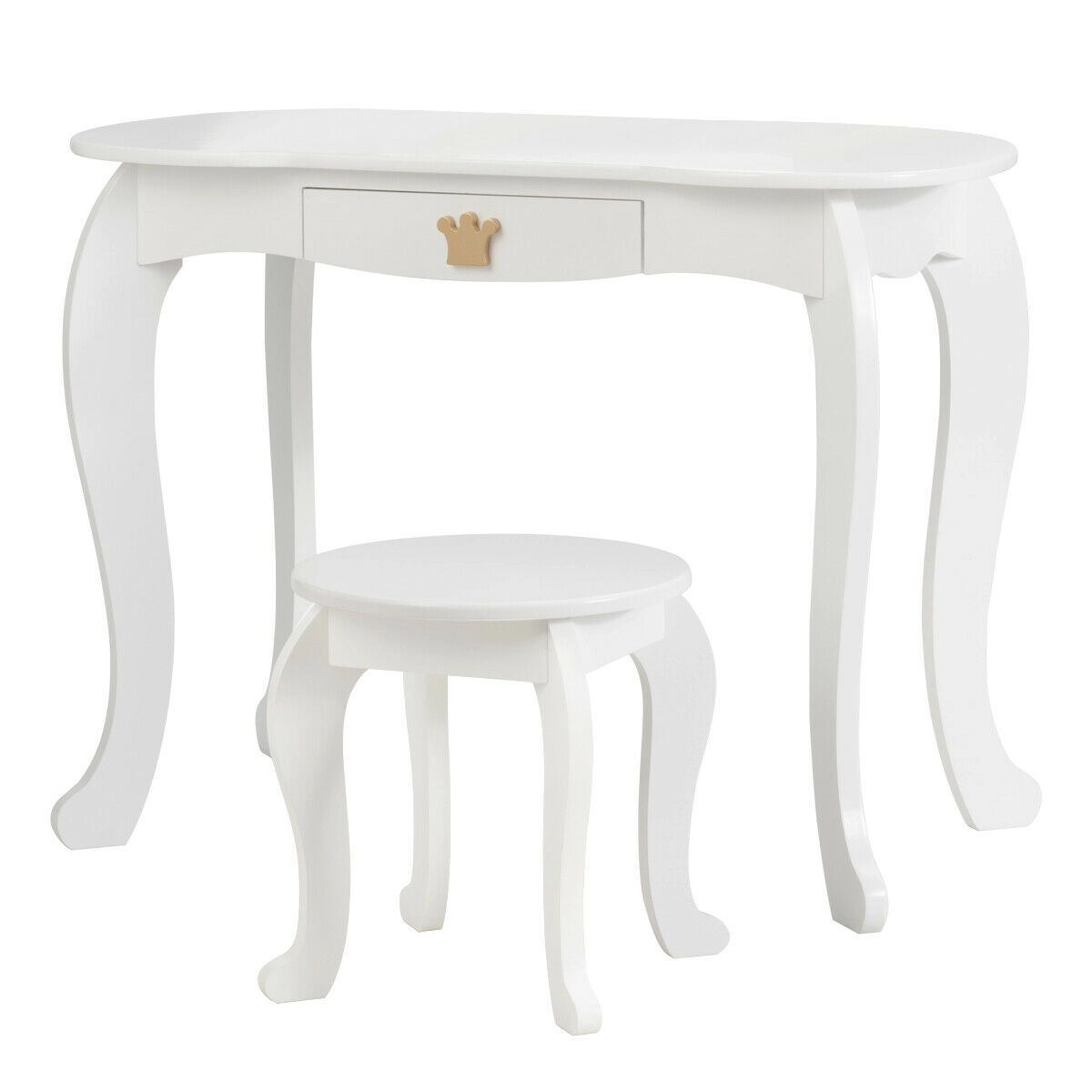 SUGIFT Kids Makeup Dressing Table Vanity with Tri-folding Mirror & Stool 33-lb Table Capacity 66-lb Stool Capacity White