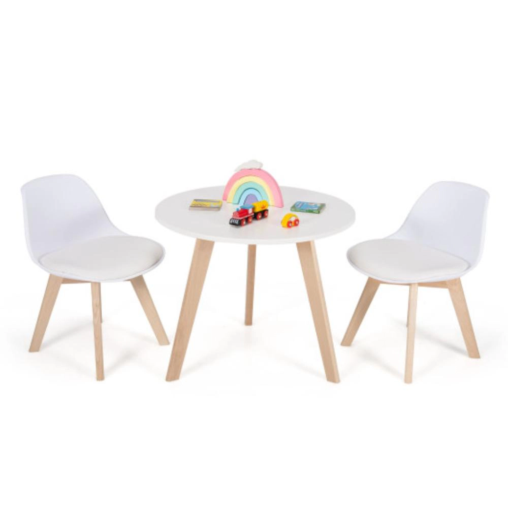 Hivvago Modern Kids Activity Play Table And 2 Chairs Set With Beech Leg Cushion-White