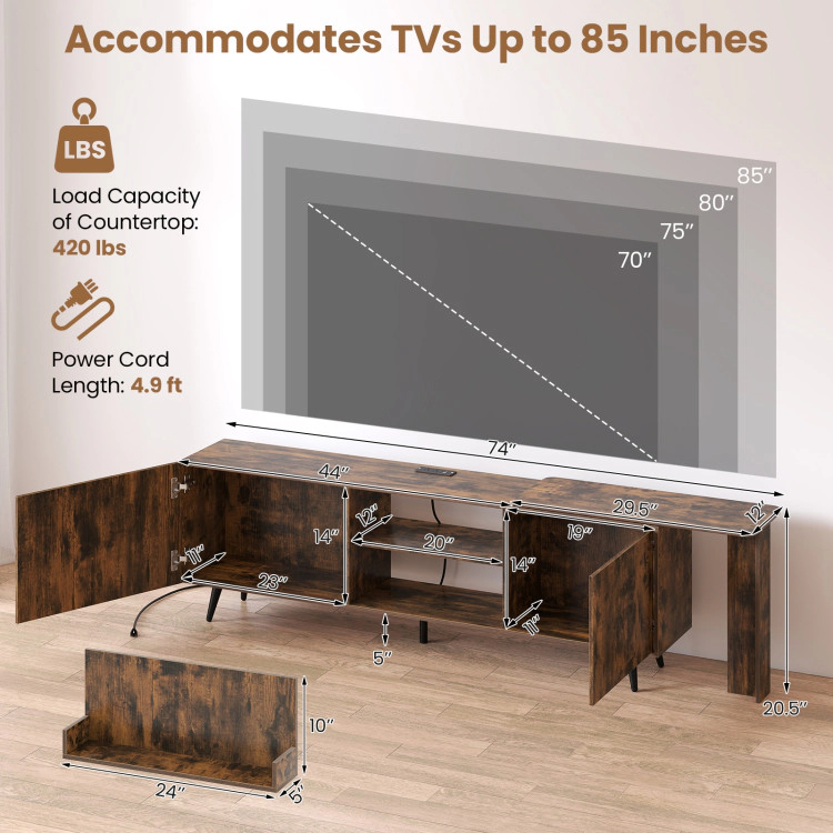 Hivvago Tv Stand For Tvs Up To 85 Inch With 2 Wall Shelves And Charging Station