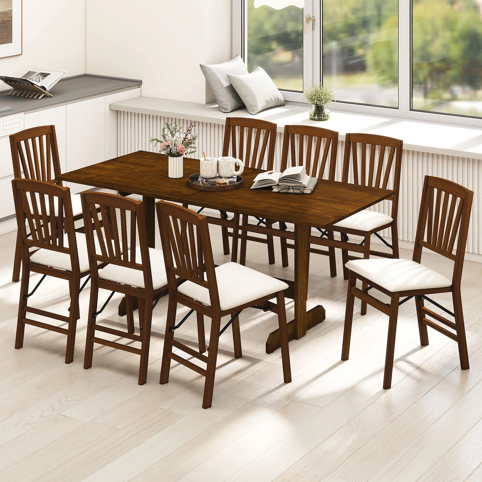 LJG 71 Inch Farmhouse Dining Table Wooden Kitchen Table for 6-8 with Rubber Wood Legs